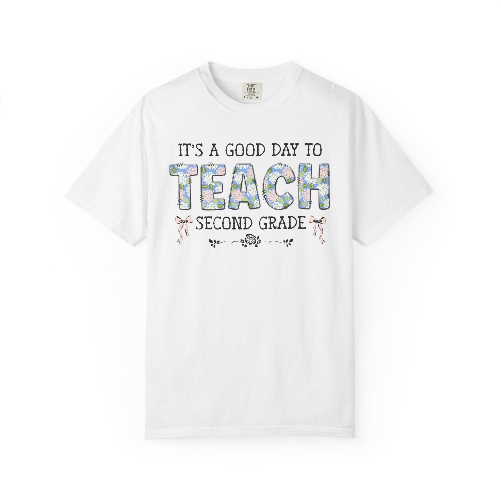 Floral Second Grade Teacher Tee Shirt with Cute Bows, Matching Back to School T-Shirt with Flowers, First Day of School Teacher Team Shirt - Opal and June