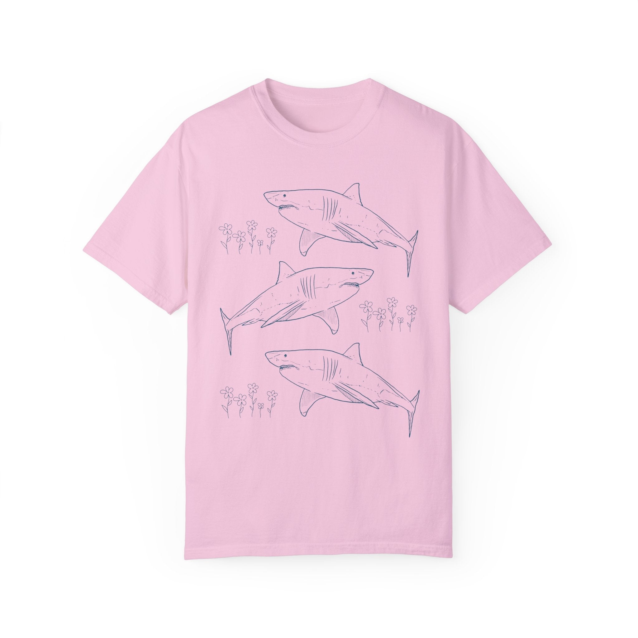 Floral Shark Tee Shirt with Line Drawing - Opal and June