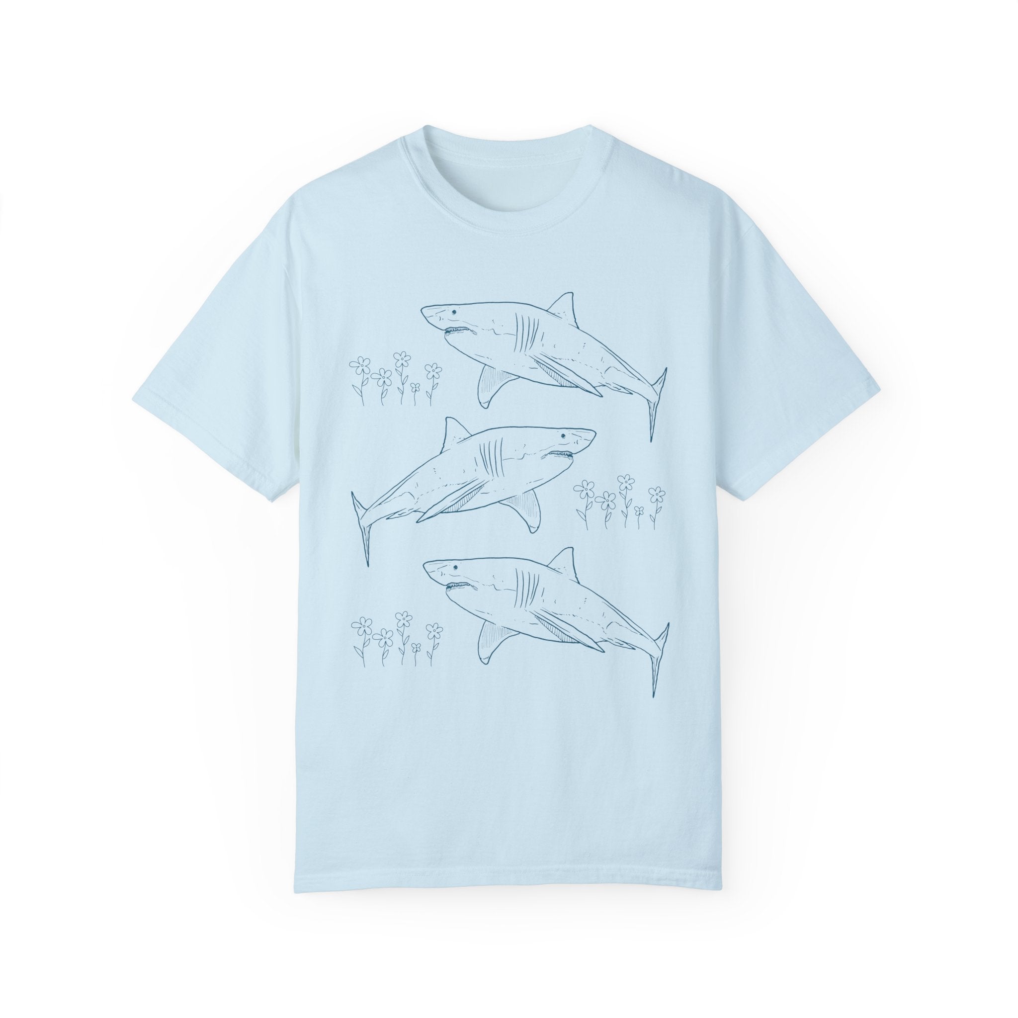 Floral Shark Tee Shirt with Line Drawing - Opal and June