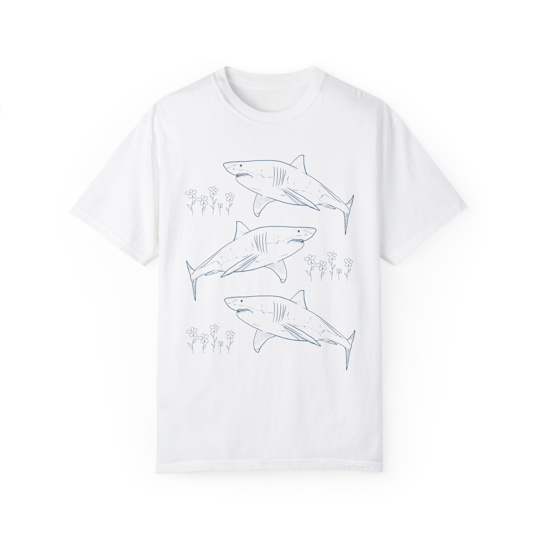 Floral Shark Tee Shirt with Line Drawing - Opal and June