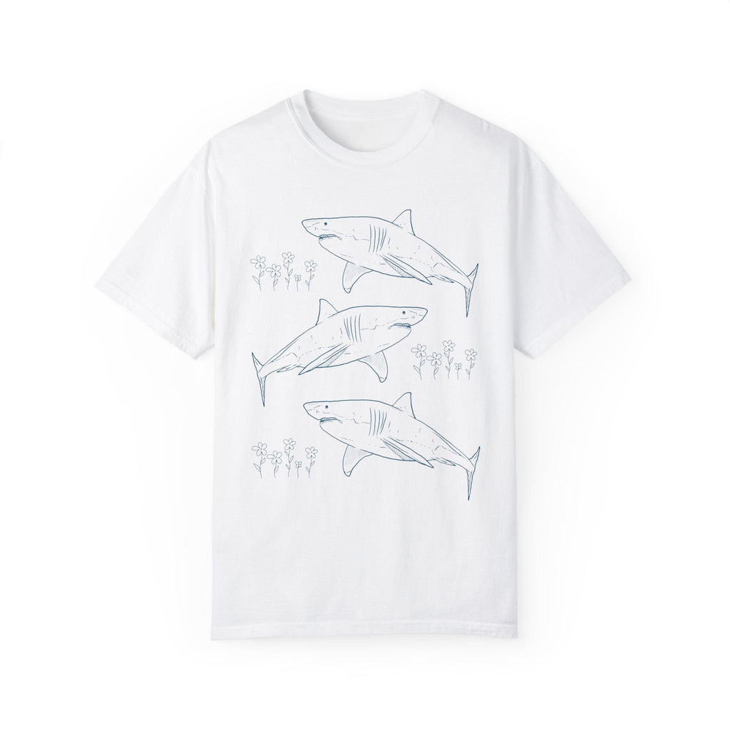 Floral Shark Tee Shirt with Line Drawing - Opal and June