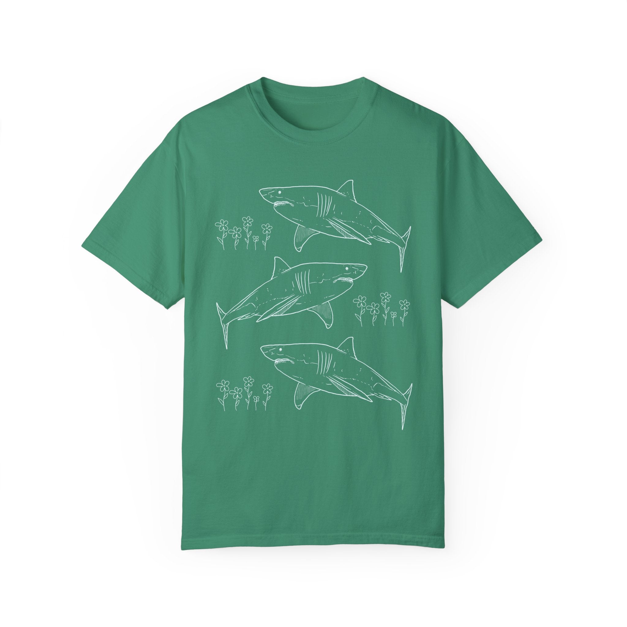 Floral Shark Tee Shirt with Line Drawing - Opal and June