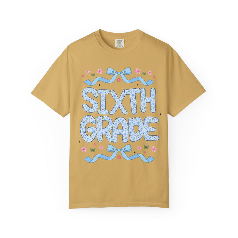 Floral Sixth Grade Teacher Tee Shirt, Matching Teacher Team T-Shirt with Bow and Flowers, Cute Dreamcore 90s Aesthetic Back to School Tee - Opal and June