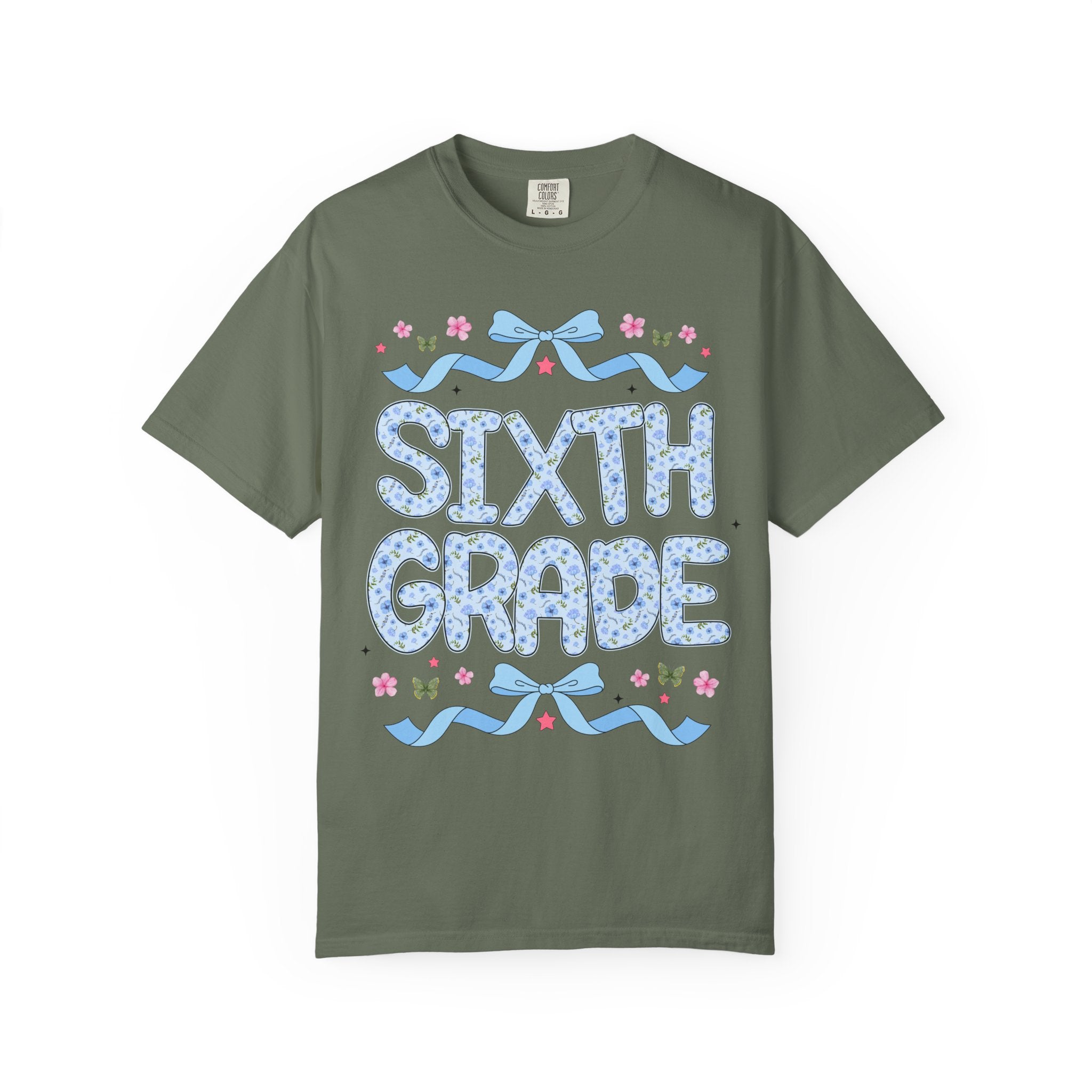 Floral Sixth Grade Teacher Tee Shirt, Matching Teacher Team T-Shirt with Bow and Flowers, Cute Dreamcore 90s Aesthetic Back to School Tee - Opal and June