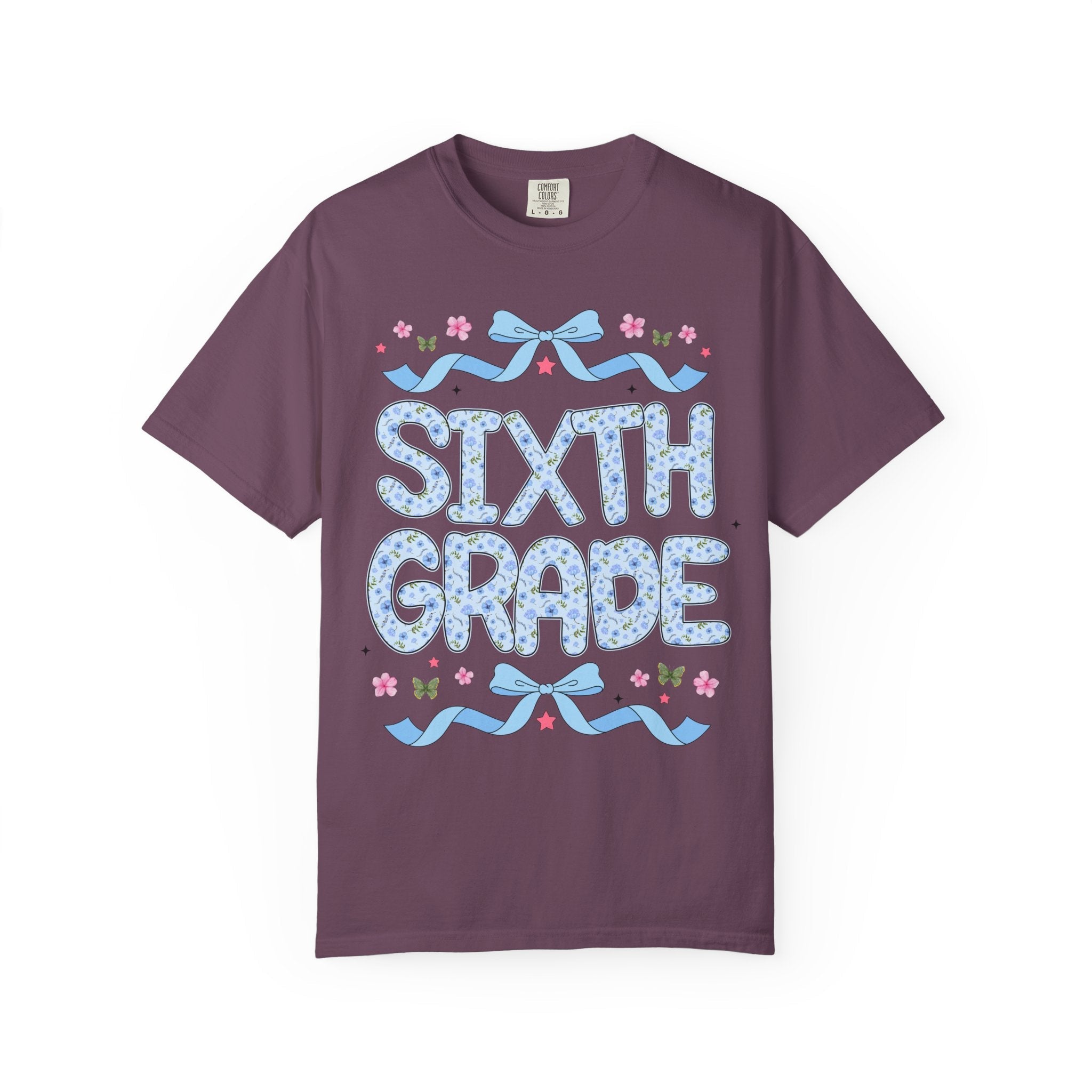 Floral Sixth Grade Teacher Tee Shirt, Matching Teacher Team T-Shirt with Bow and Flowers, Cute Dreamcore 90s Aesthetic Back to School Tee - Opal and June