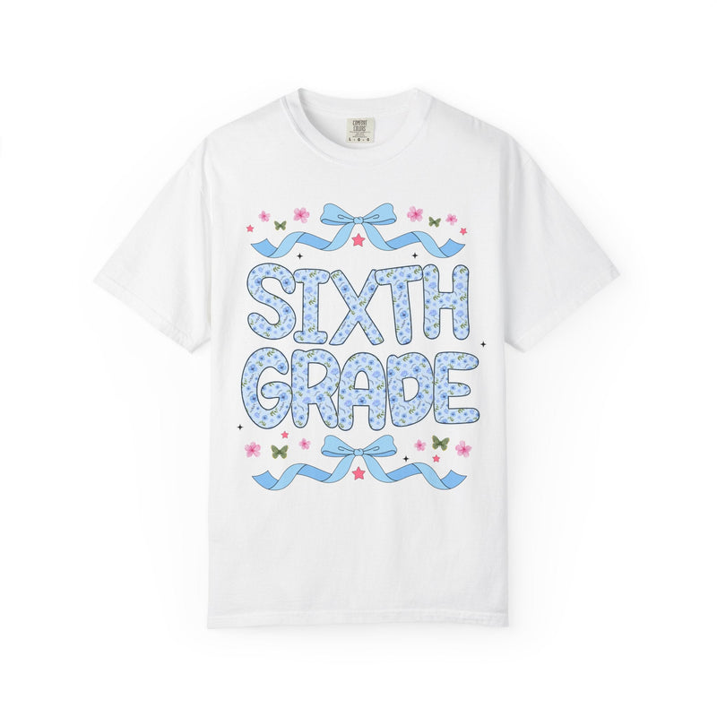 Floral Sixth Grade Teacher Tee Shirt, Matching Teacher Team T-Shirt with Bow and Flowers, Cute Dreamcore 90s Aesthetic Back to School Tee - Opal and June