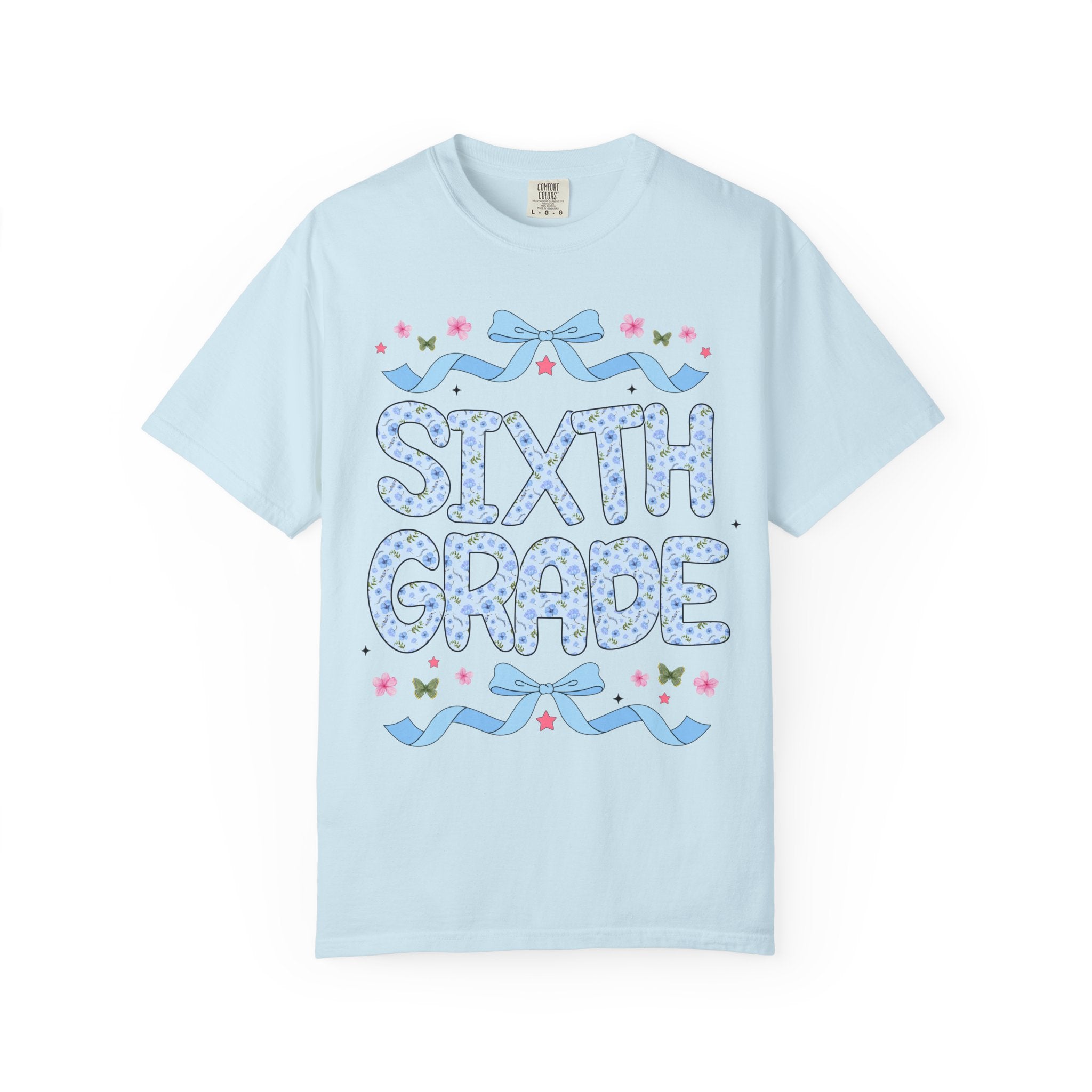Floral Sixth Grade Teacher Tee Shirt, Matching Teacher Team T-Shirt with Bow and Flowers, Cute Dreamcore 90s Aesthetic Back to School Tee - Opal and June