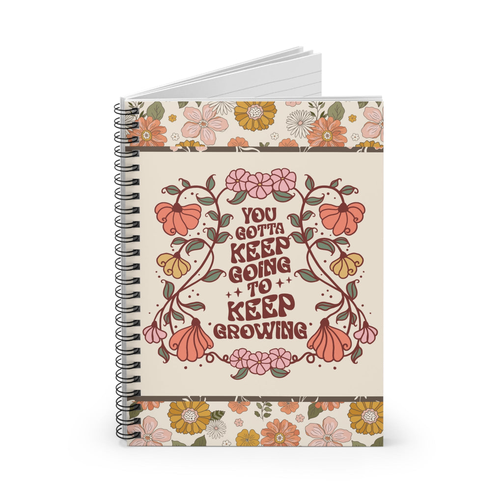 Floral Spiral Notebook with 70s Retro Aesthetic: Keep Going Keep Growing - Opal and June