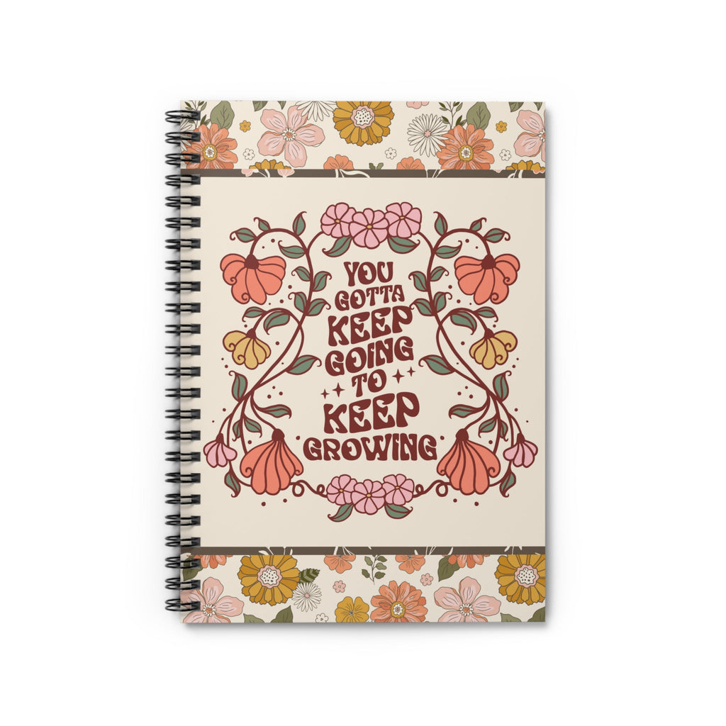 Floral Spiral Notebook with 70s Retro Aesthetic: Keep Going Keep Growing - Opal and June