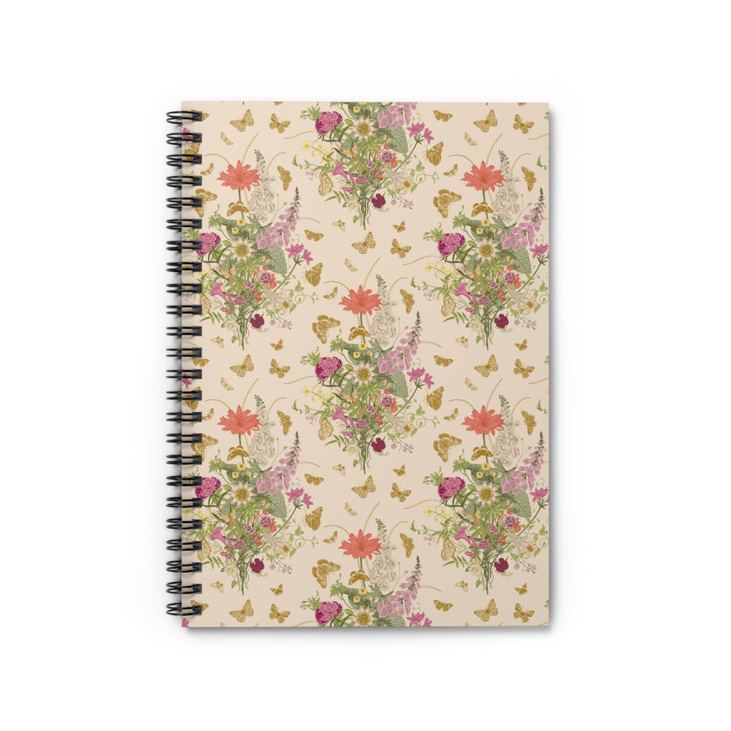 Floral Spiral Notebook with Gold Butterflies and Vintage Flowers - Opal and June