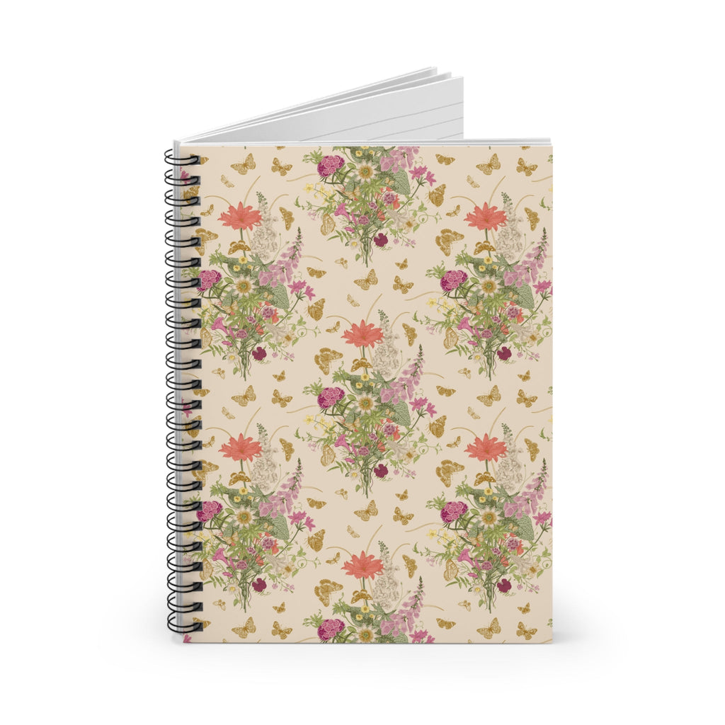 Floral Spiral Notebook with Gold Butterflies and Vintage Flowers - Opal and June