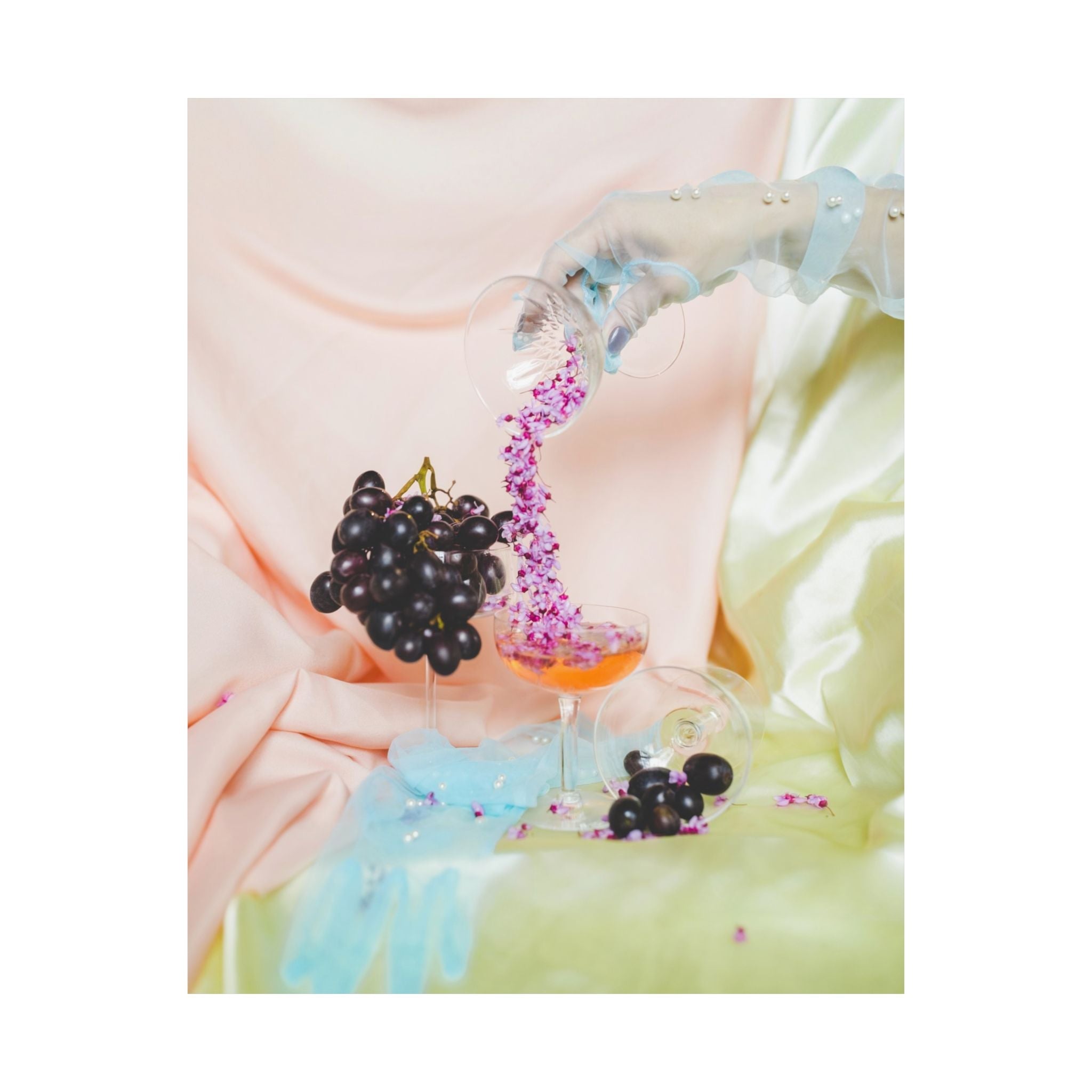 Floral Still Life Print with Flowers Pouring into Drink, Colorful Maximalist Original Photograph with Vintage Aesthetic, Cute Floral Poster - Opal and June