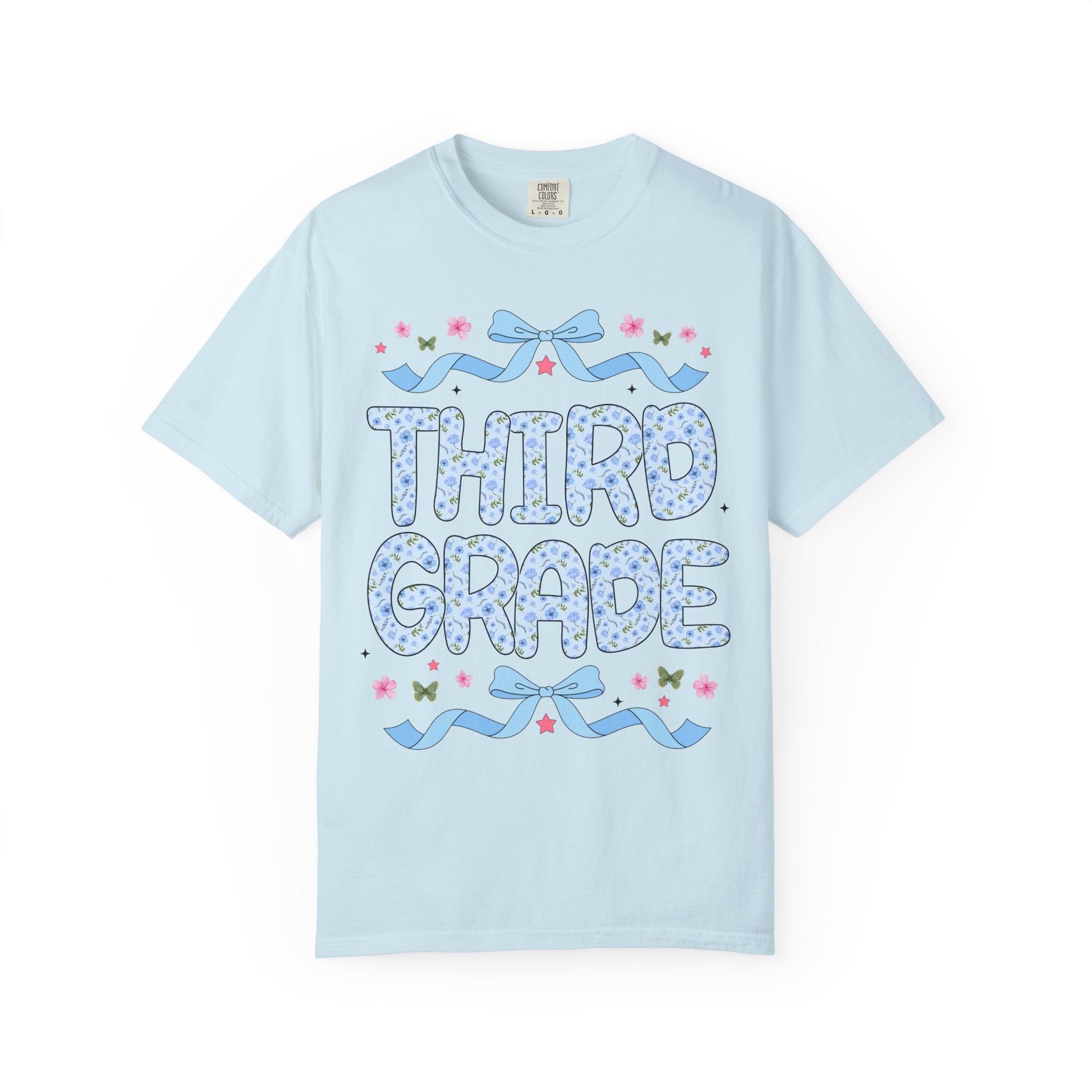 Floral Third Grade Teacher Tee Shirt, Matching Teacher Team T-Shirt with Bow and Flowers, Cute Dreamcore 90s Aesthetic Back to School Tee - Opal and June
