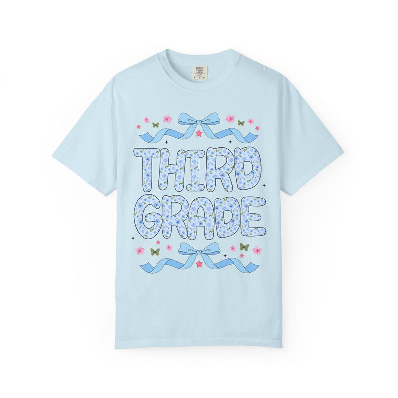 Floral Third Grade Teacher Tee Shirt, Matching Teacher Team T-Shirt with Bow and Flowers, Cute Dreamcore 90s Aesthetic Back to School Tee - Opal and June