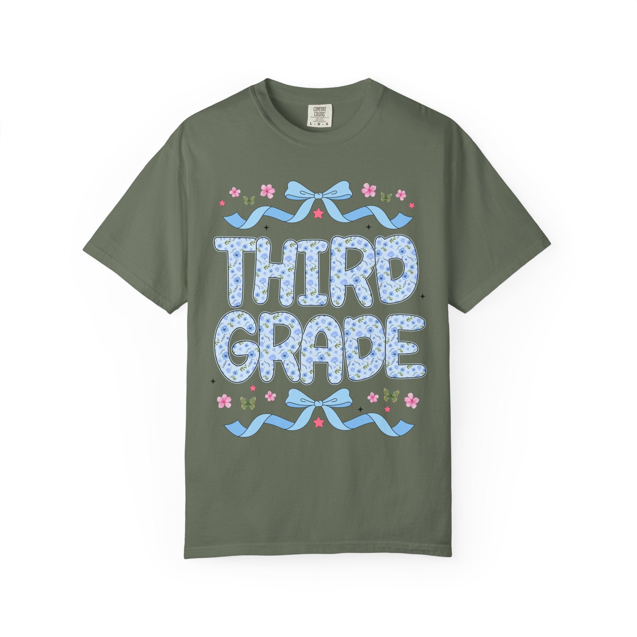 Floral Third Grade Teacher Tee Shirt, Matching Teacher Team T-Shirt with Bow and Flowers, Cute Dreamcore 90s Aesthetic Back to School Tee - Opal and June