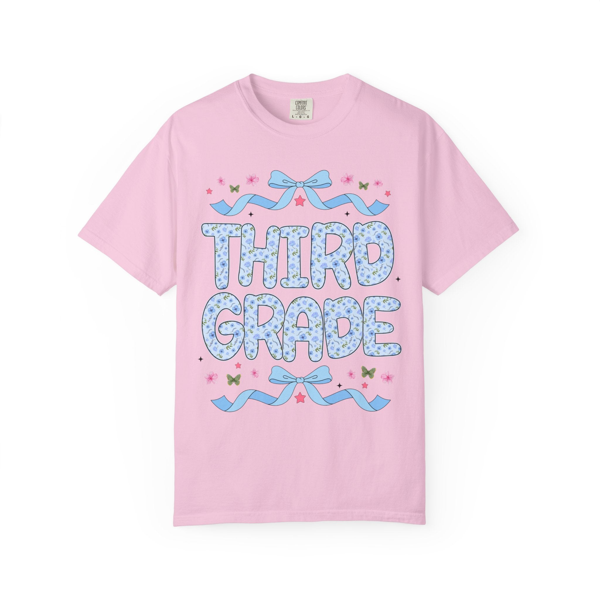 Floral Third Grade Teacher Tee Shirt, Matching Teacher Team T-Shirt with Bow and Flowers, Cute Dreamcore 90s Aesthetic Back to School Tee - Opal and June