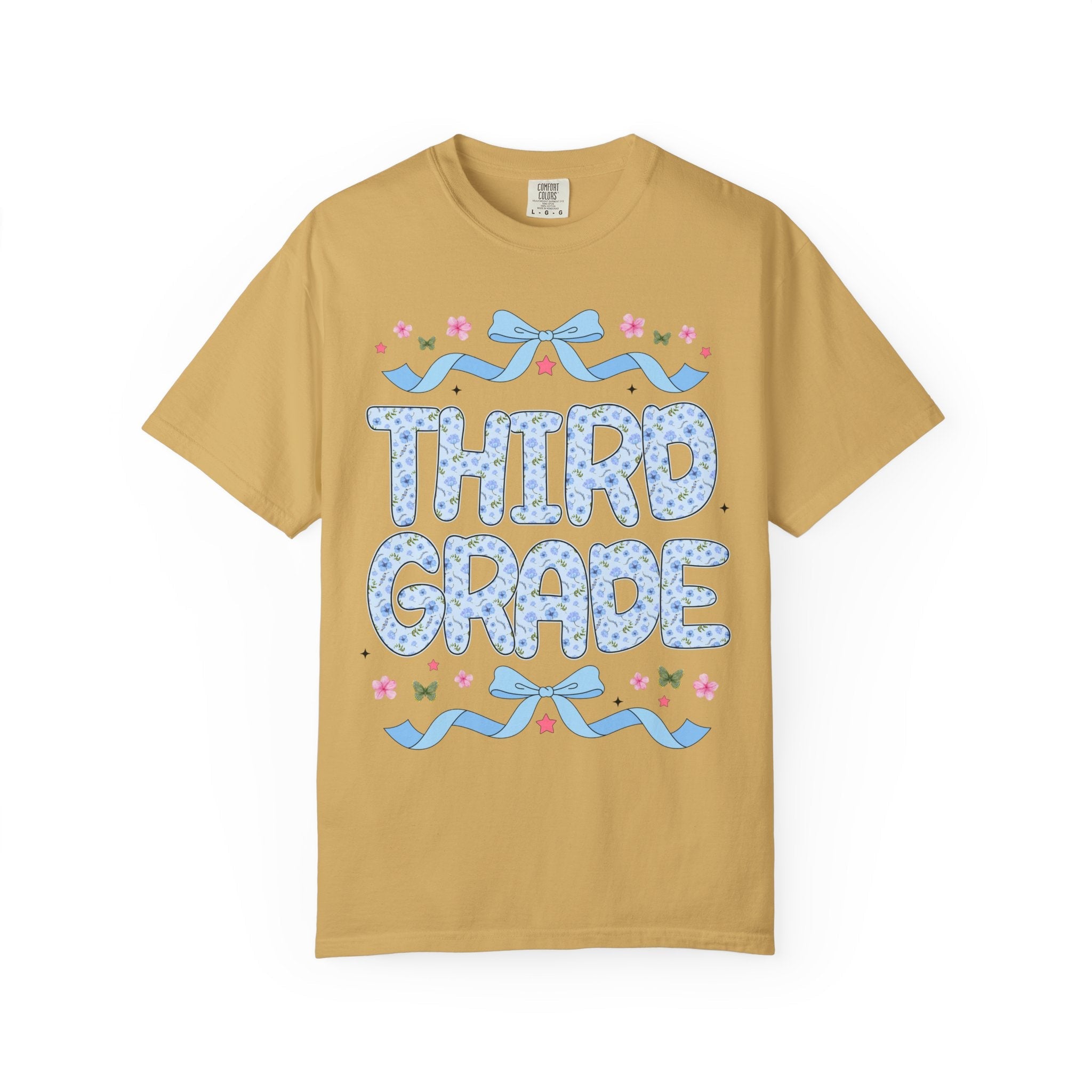 Floral Third Grade Teacher Tee Shirt, Matching Teacher Team T-Shirt with Bow and Flowers, Cute Dreamcore 90s Aesthetic Back to School Tee - Opal and June