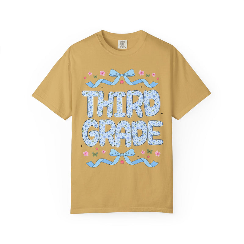 Floral Third Grade Teacher Tee Shirt, Matching Teacher Team T-Shirt with Bow and Flowers, Cute Dreamcore 90s Aesthetic Back to School Tee - Opal and June