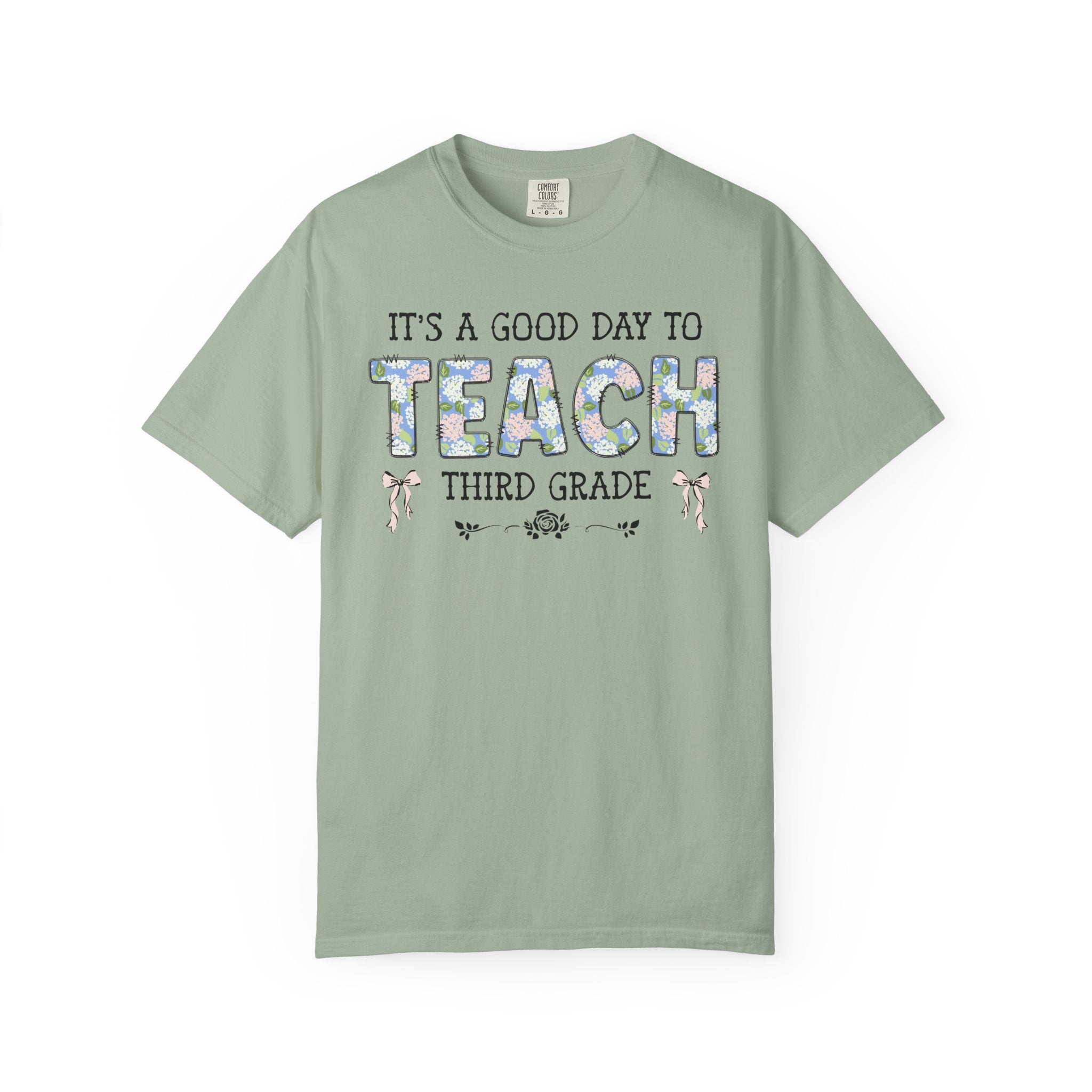 Floral Third Grade Teacher Tee Shirt with Cute Bows, Matching Back to School T-Shirt with Flowers, First Day of School Teacher Team Shirt - Opal and June