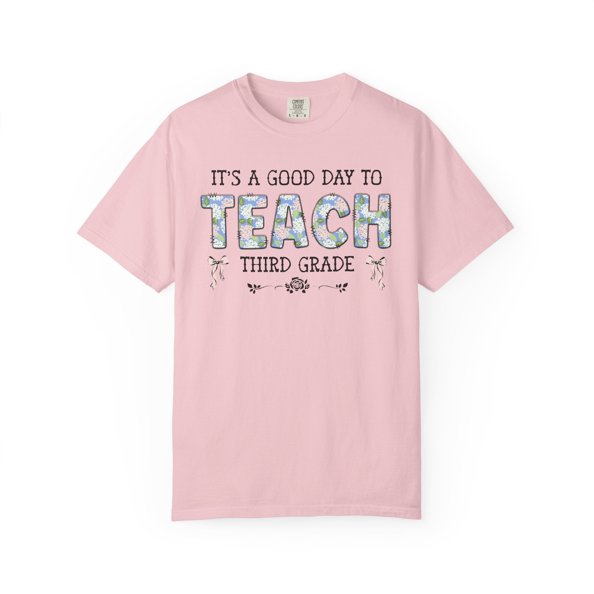 Floral Third Grade Teacher Tee Shirt with Cute Bows, Matching Back to School T-Shirt with Flowers, First Day of School Teacher Team Shirt - Opal and June