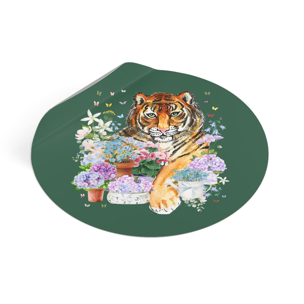 Floral Tiger Lover Tee Sticker with Butterflies, Colorful Maximalist Weirdcore Dreamcore Sticker for Animal Lover, Butterfly Lover Present - Opal and June