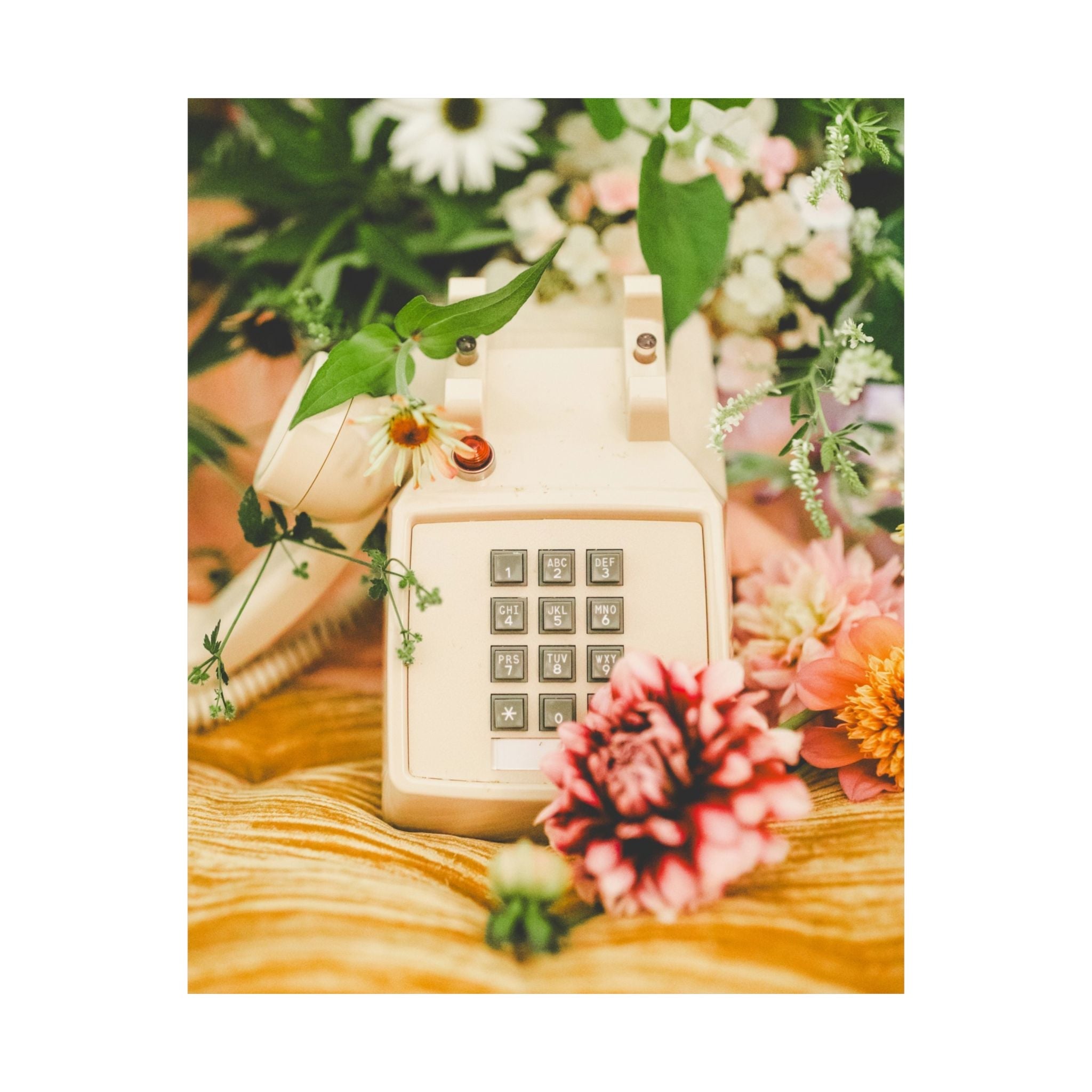Floral Vintage Aesthetic Phone Print of Old Phone Surrounded by Flowers: Sweet 70s Inspired Photo, Friend Who Loves Flowers, Original Photo - Opal and June