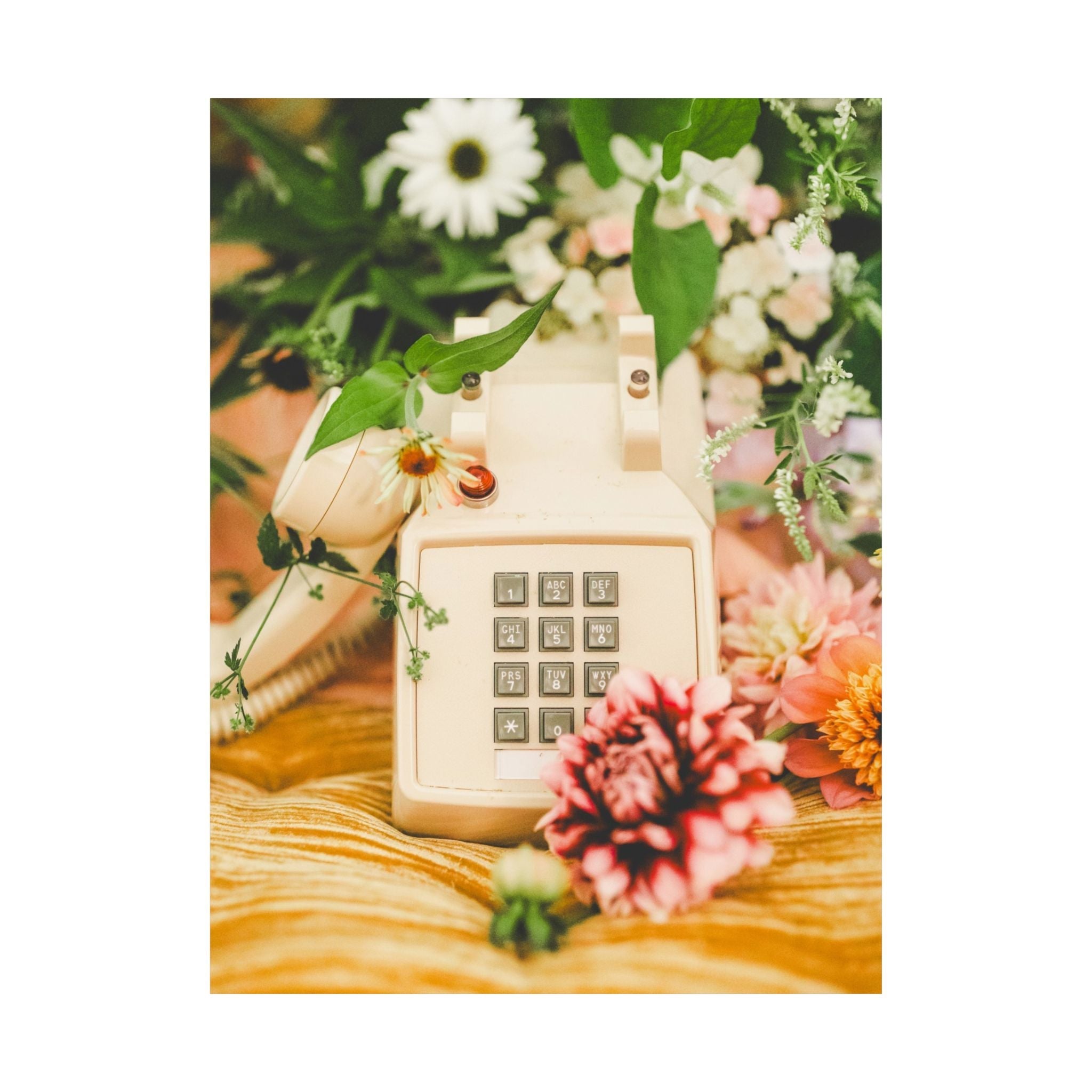 Floral Vintage Aesthetic Phone Print of Old Phone Surrounded by Flowers: Sweet 70s Inspired Photo, Friend Who Loves Flowers, Original Photo - Opal and June