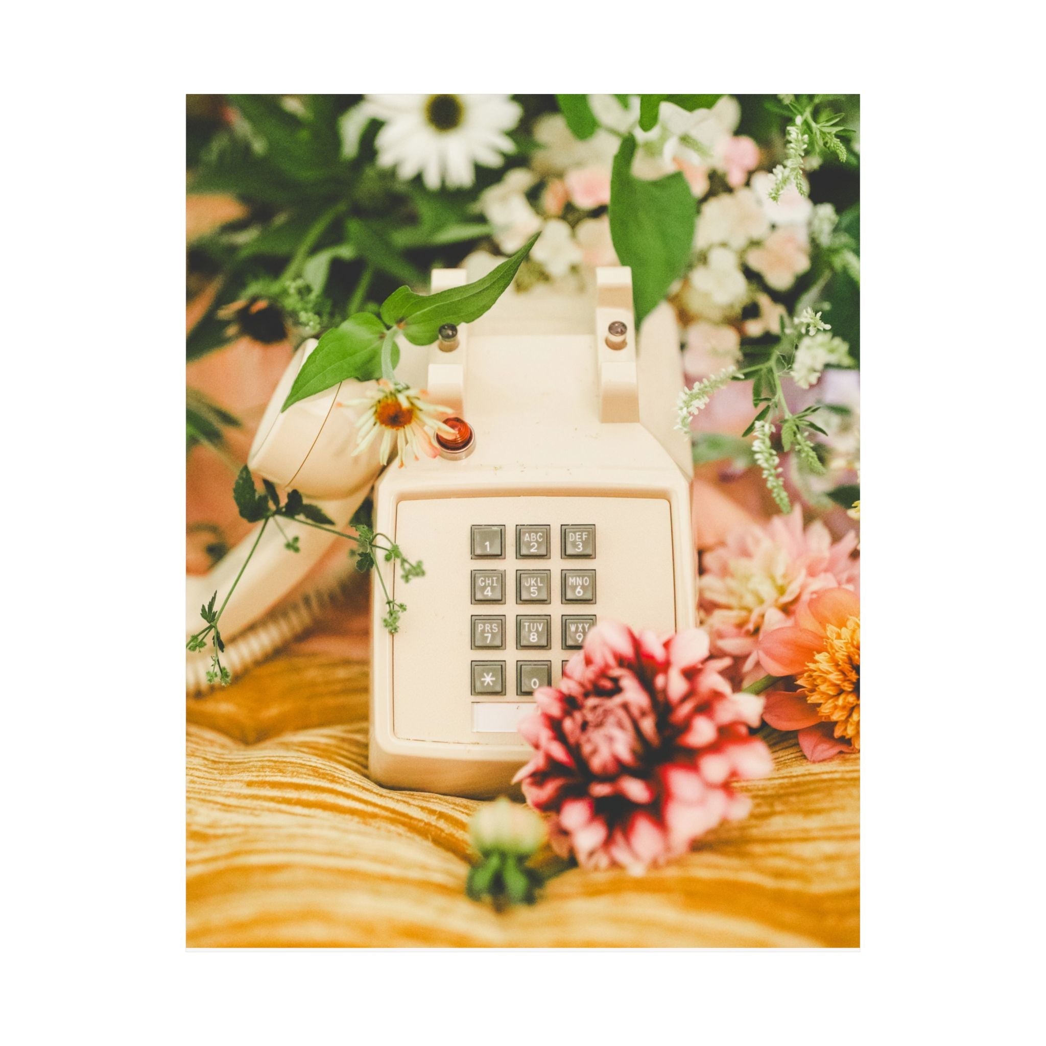 Floral Vintage Aesthetic Phone Print of Old Phone Surrounded by Flowers: Sweet 70s Inspired Photo, Friend Who Loves Flowers, Original Photo - Opal and June