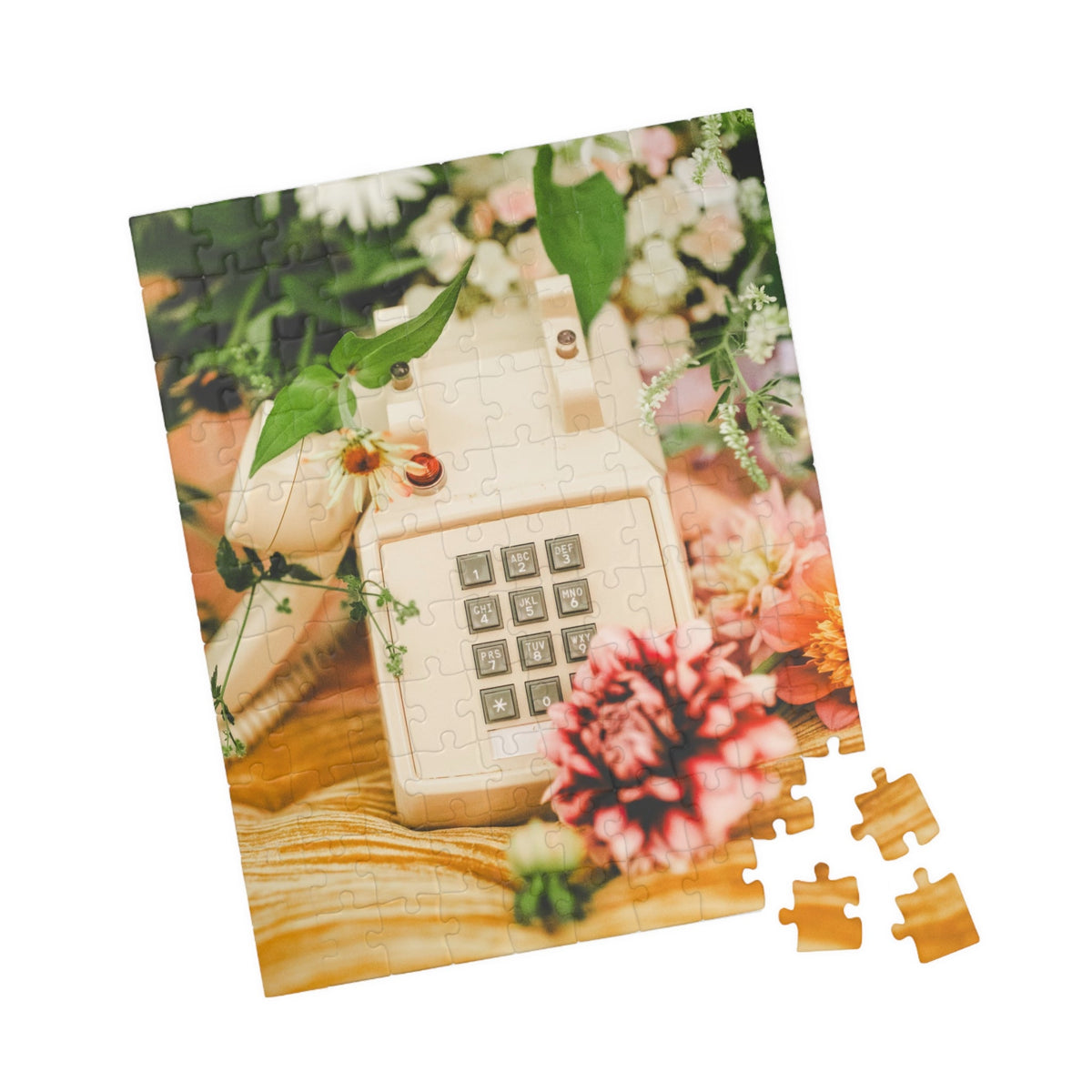 Floral Vintage Aesthetic Phone Puzzle, Old Phone Surrounded by Flowers: Sweet 70s Inspired Puzzle, Friend Who Loves Flowers, Original Photo - Opal and June