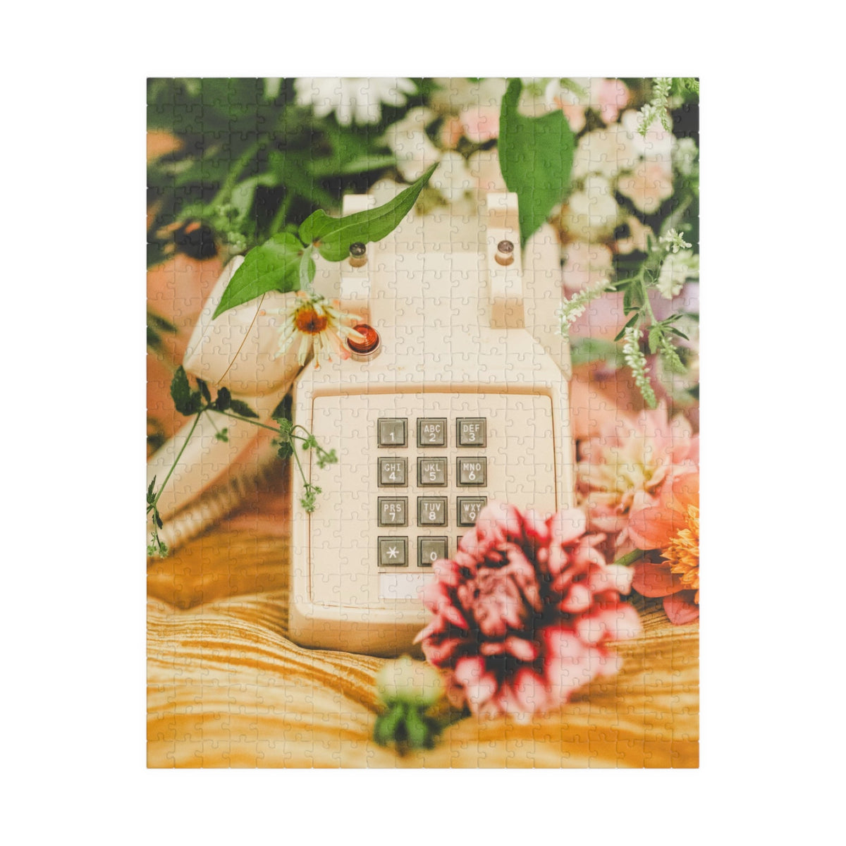 Floral Vintage Aesthetic Phone Puzzle, Old Phone Surrounded by Flowers: Sweet 70s Inspired Puzzle, Friend Who Loves Flowers, Original Photo - Opal and June