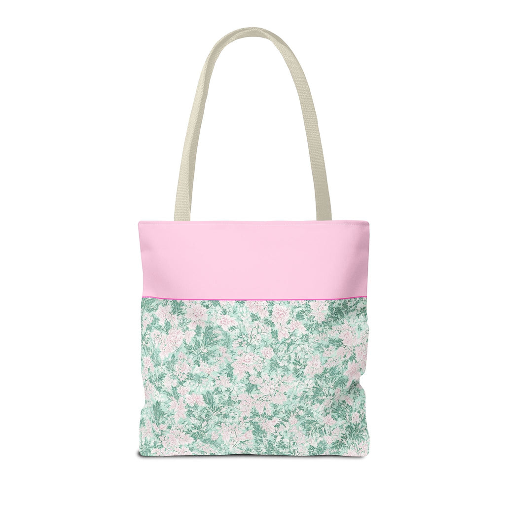 Floral Vintage Aesthetic Tote Bag with Initial for Sister or Bachelorette Party, Cute Mint and Pink Bag for Trip to Beach, Bag for Dance: A - Opal and June
