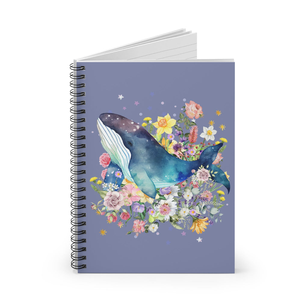 Floral Whale Notebook with Boho Celestial Feel: 118 Page Spiral Notebook - Opal and June