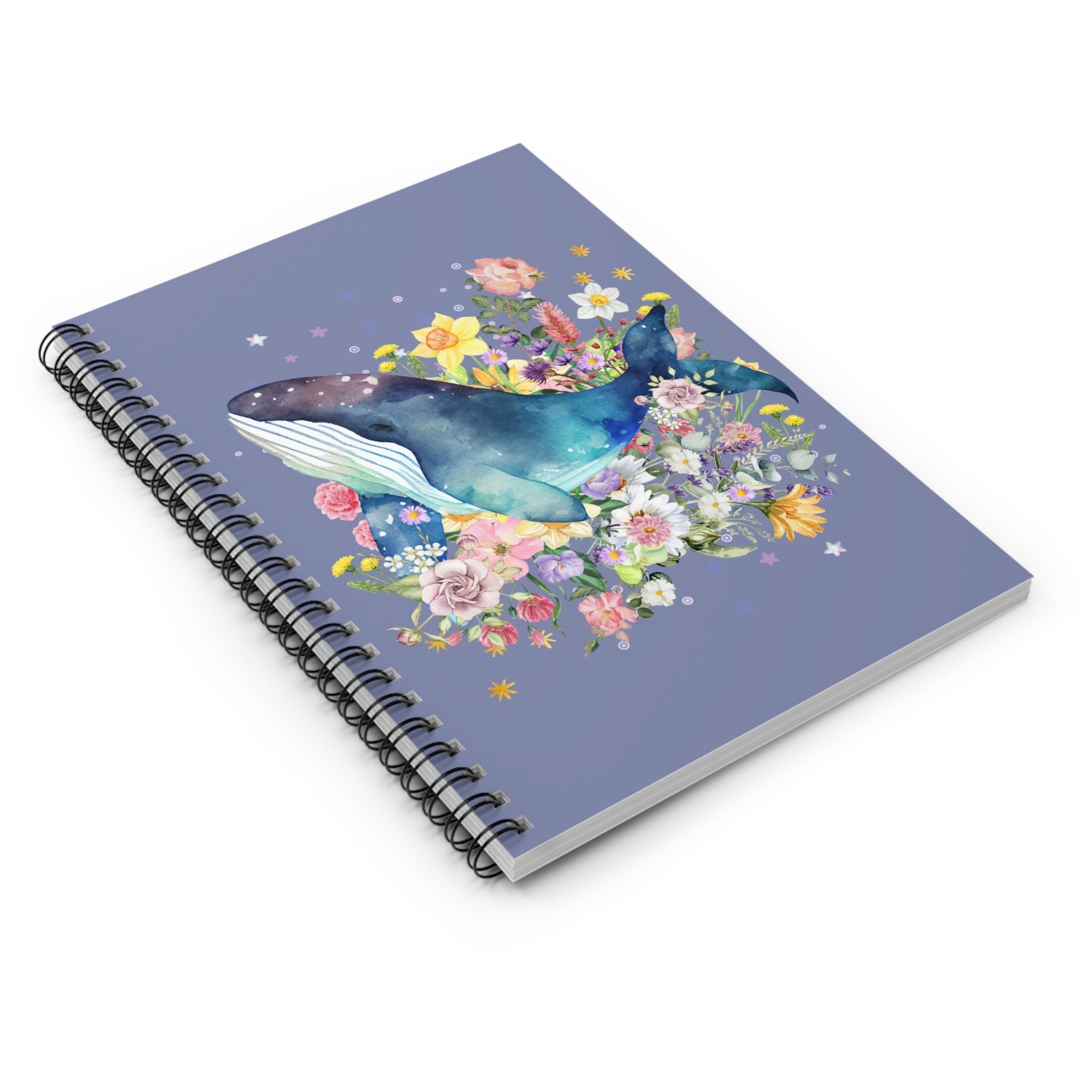 Floral Whale Notebook with Boho Celestial Feel: 118 Page Spiral Notebook - Opal and June