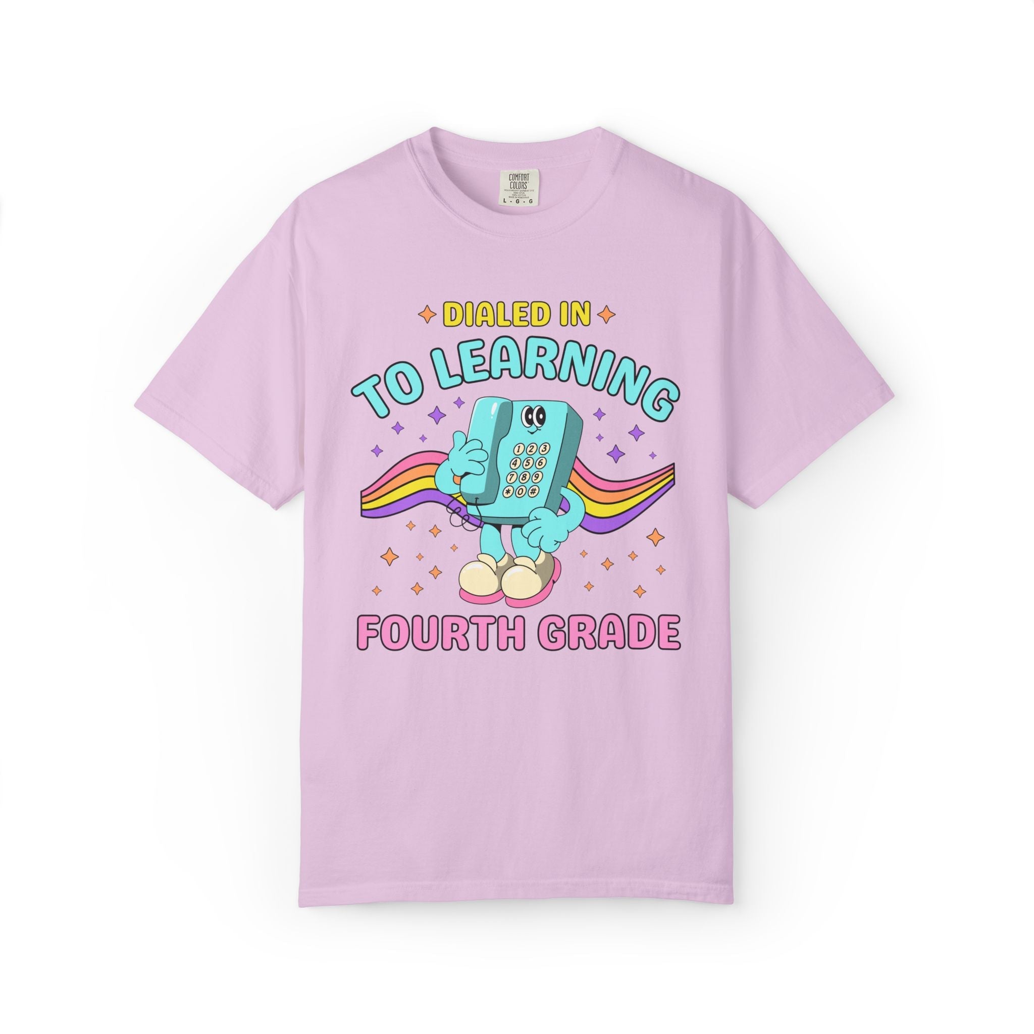 Fourth Grade Dialed Into Learning Retro Grade Level T-Shirt for Teachers: Cute and Funny Matching Teacher, Back to School, Testing Day - Opal and June
