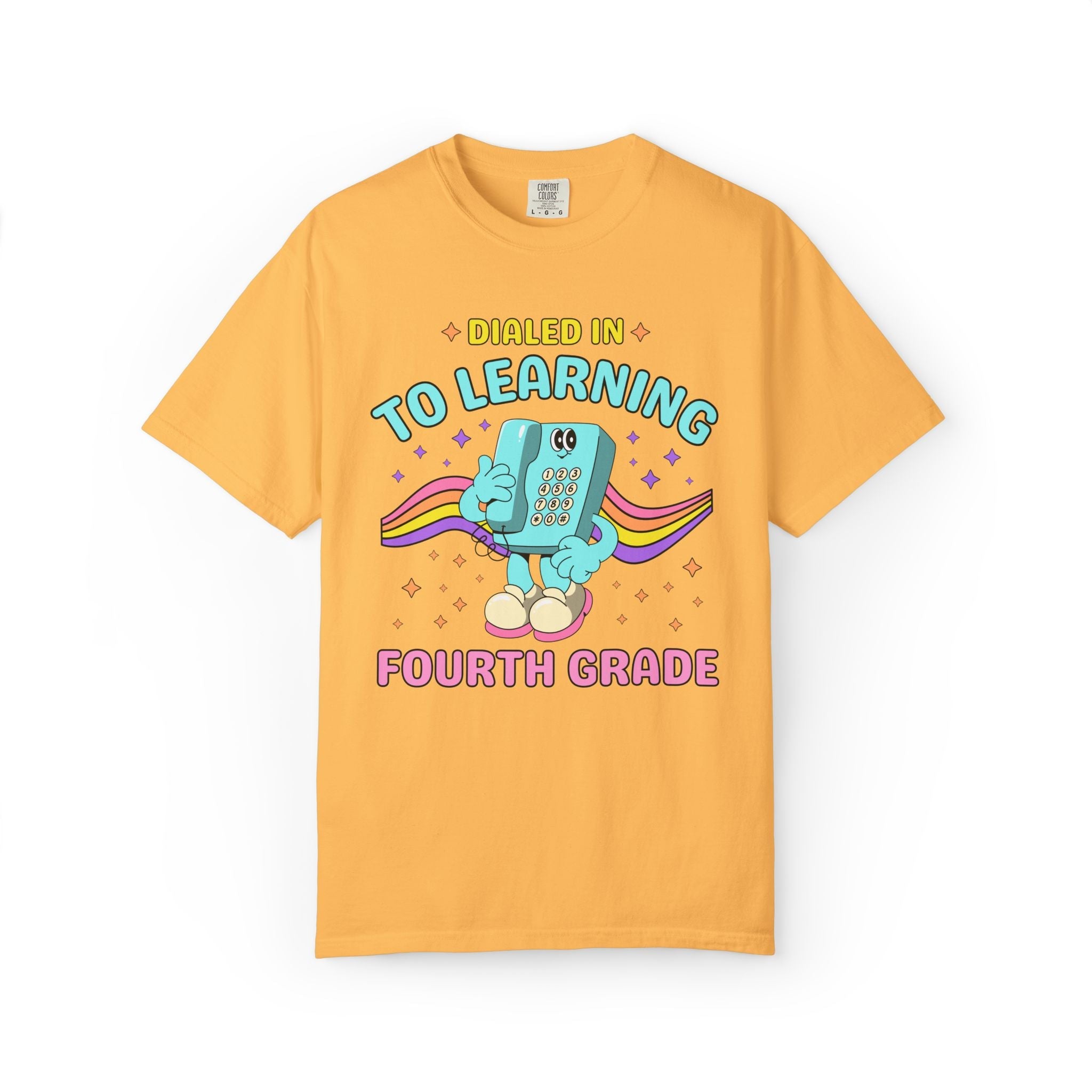 Fourth Grade Dialed Into Learning Retro Grade Level T-Shirt for Teachers: Cute and Funny Matching Teacher, Back to School, Testing Day - Opal and June
