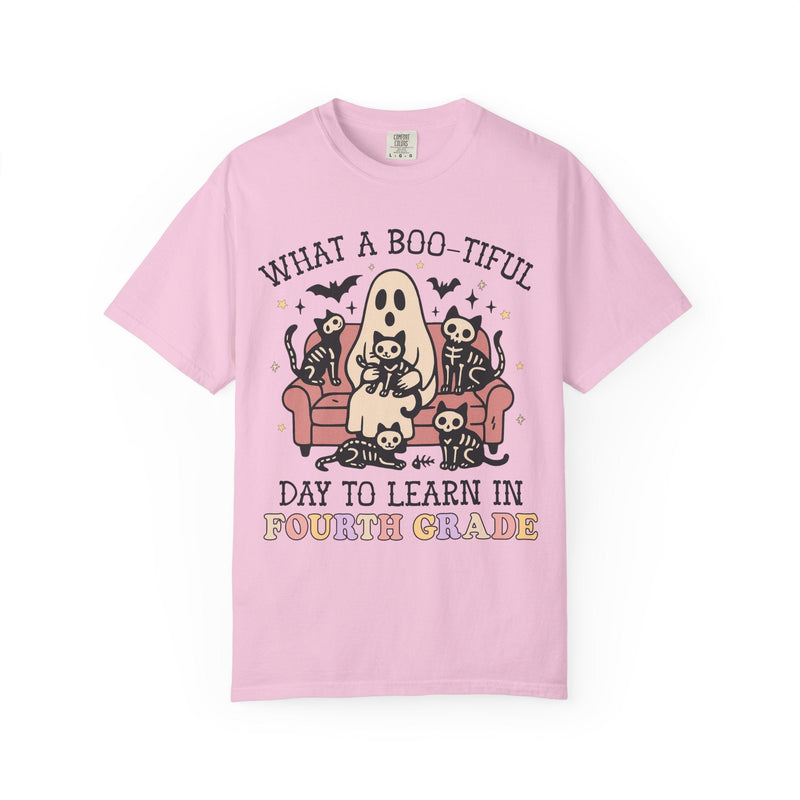 Fourth Grade Halloween Teacher Tee Shirt with Cute Spooky Cats, Matching Teacher T-Shirt for Halloween, Nostalgic Halloween Funny Saying Tee - Opal and June