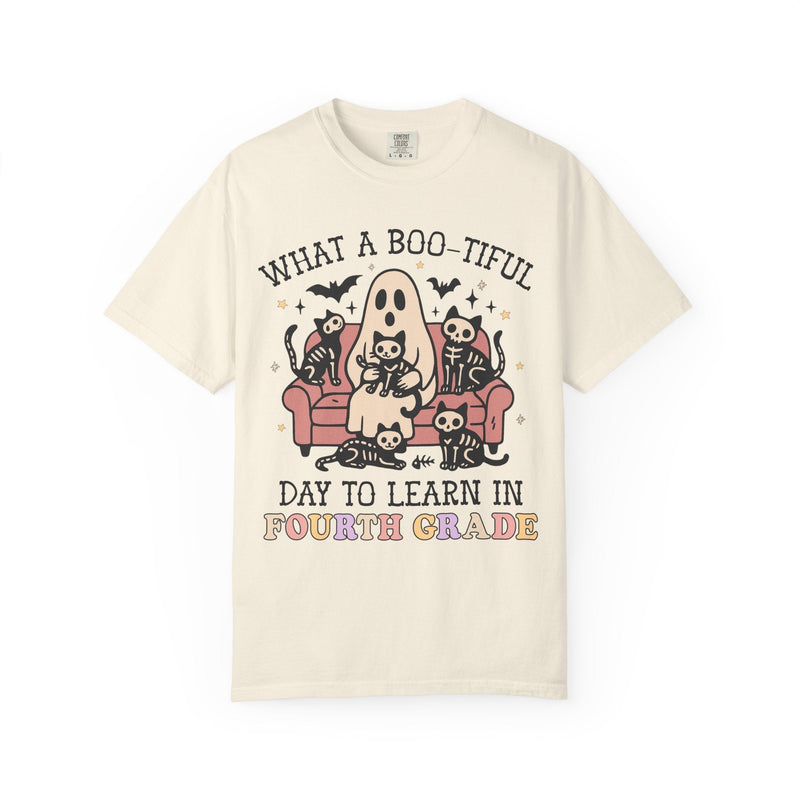 Fourth Grade Halloween Teacher Tee Shirt with Cute Spooky Cats, Matching Teacher T-Shirt for Halloween, Nostalgic Halloween Funny Saying Tee - Opal and June