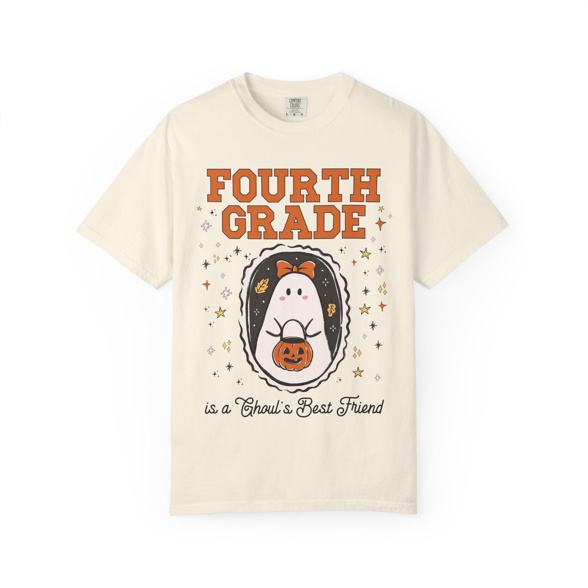 Fourth Grade Halloween Teacher Tee Shirt with Stars, Cute Ghost Lover Tee for Fall, Matching Fourth Grade Crew Halloween Tee, 90s Throwback - Opal and June
