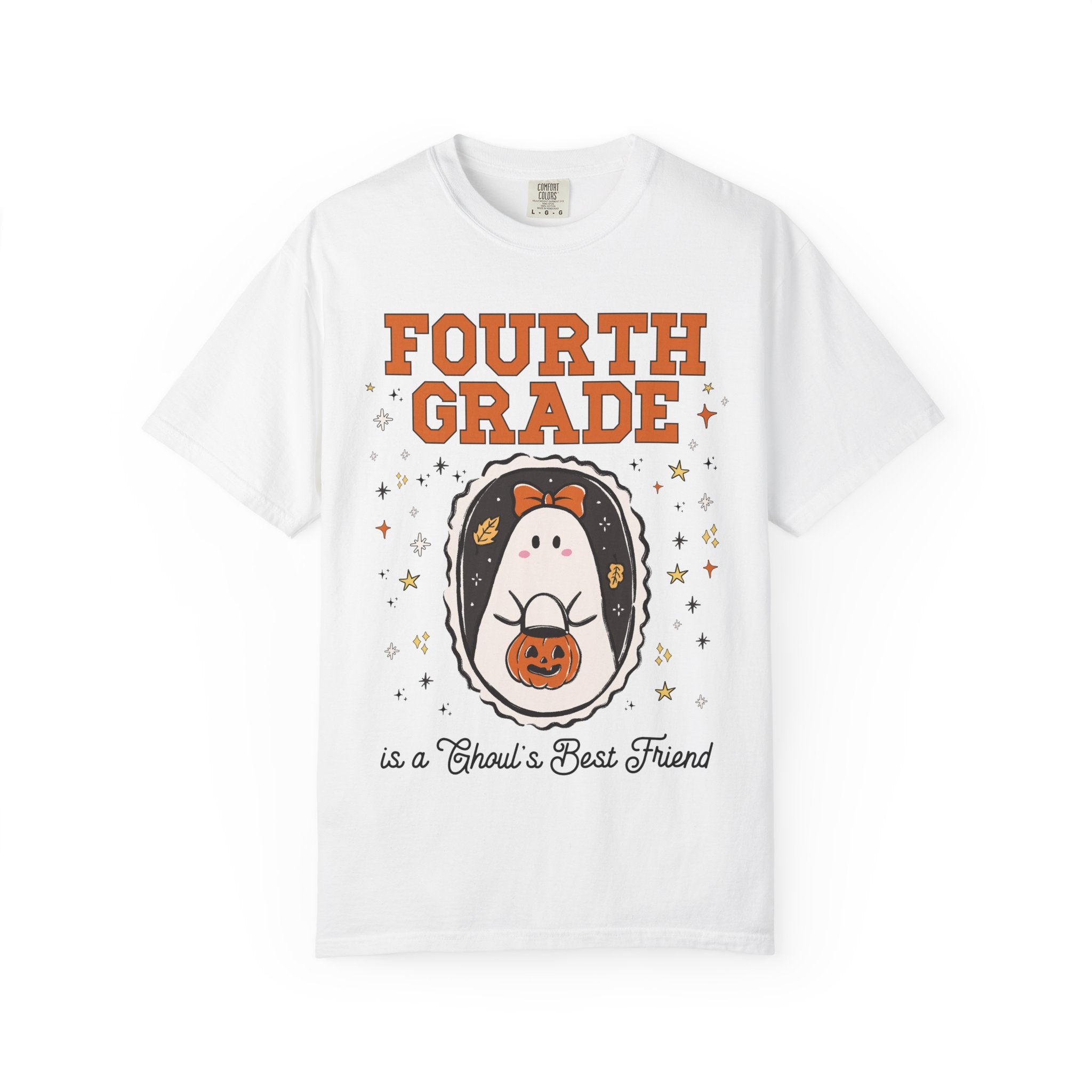 Fourth Grade Halloween Teacher Tee Shirt with Stars, Cute Ghost Lover Tee for Fall, Matching Fourth Grade Crew Halloween Tee, 90s Throwback - Opal and June