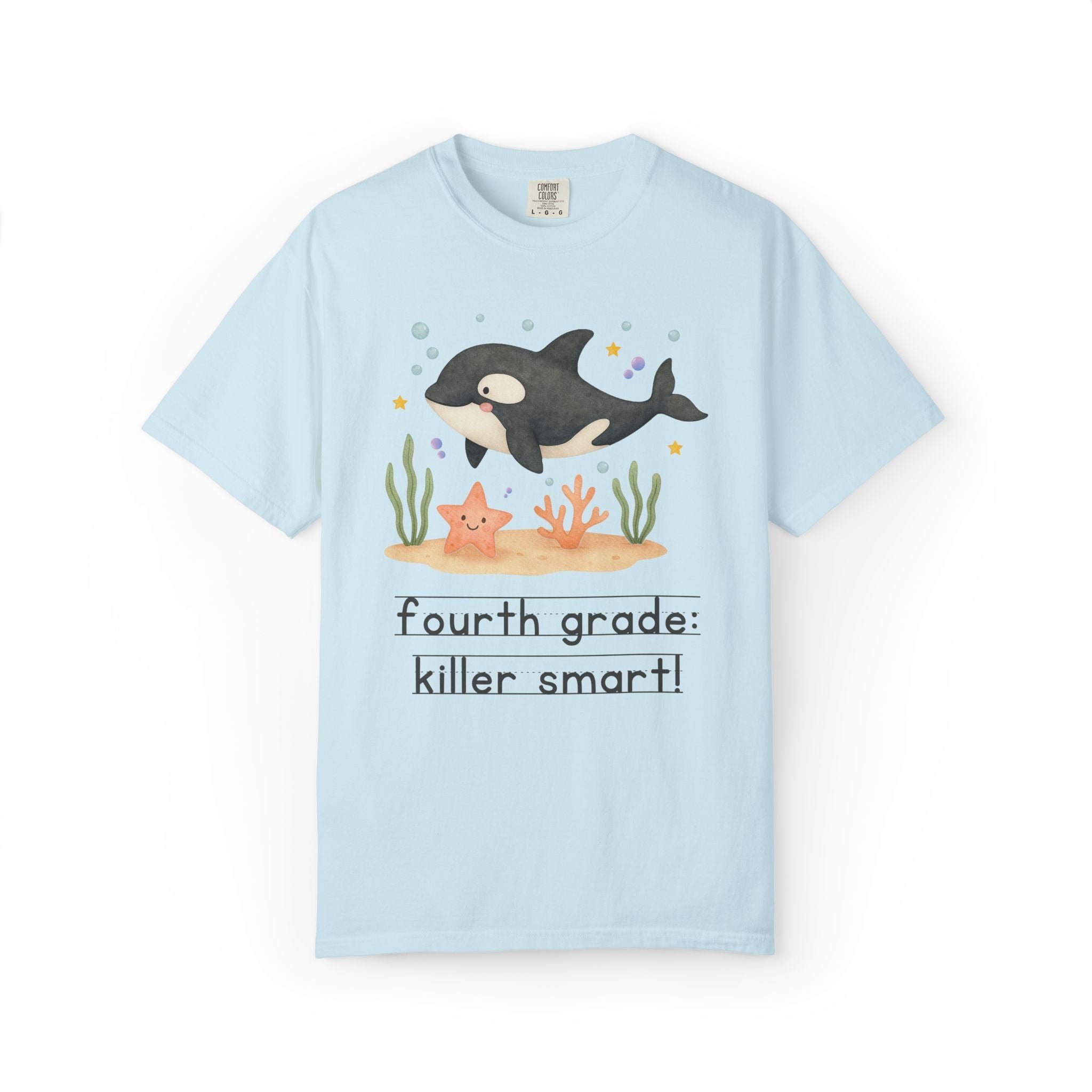 Fourth Grade: Killer Smart Matching Teacher Tee Shirt for Back to School or Testing Day, Cute and Nostalgic Ocean Animal Orca Whale - Opal and June