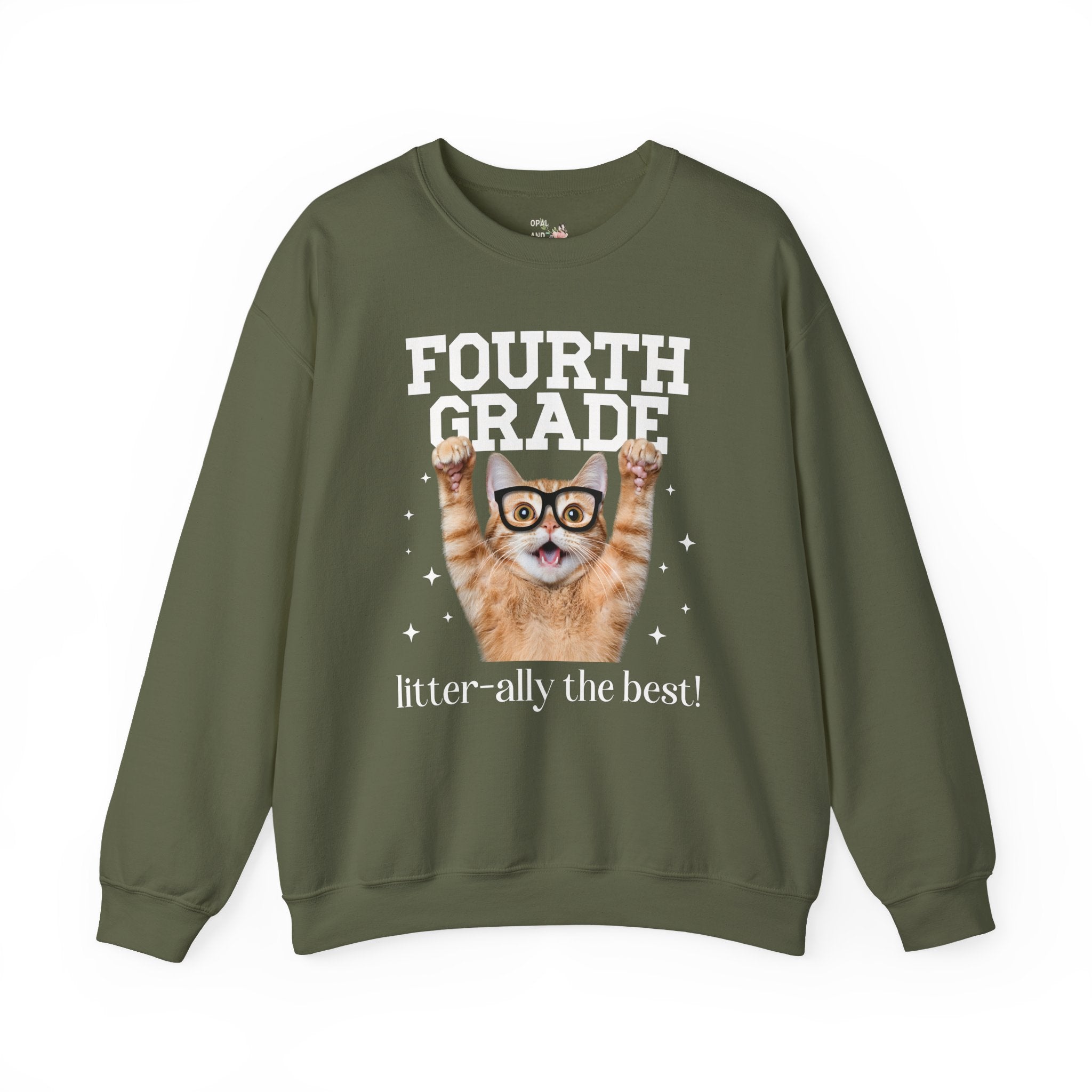Fourth Grade Teacher Cat Lover Sweatshirt for Back to School, Funny Saying Cat Mom or Cat Dad Gift, First Day of School Teacher Team Shirt - Opal and June