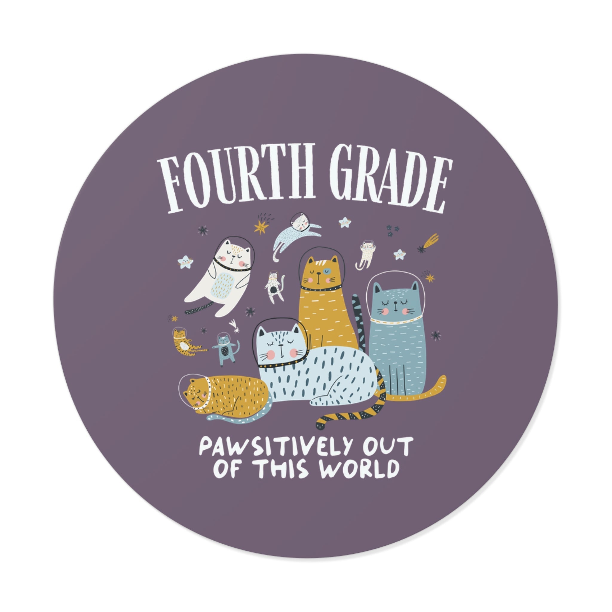 Fourth Grade Teacher Space Cat Sticker with Astronaut Kittens and Stars: Pawsitively Out of This World Teacher Team Sticker for Cat Lover - Opal and June