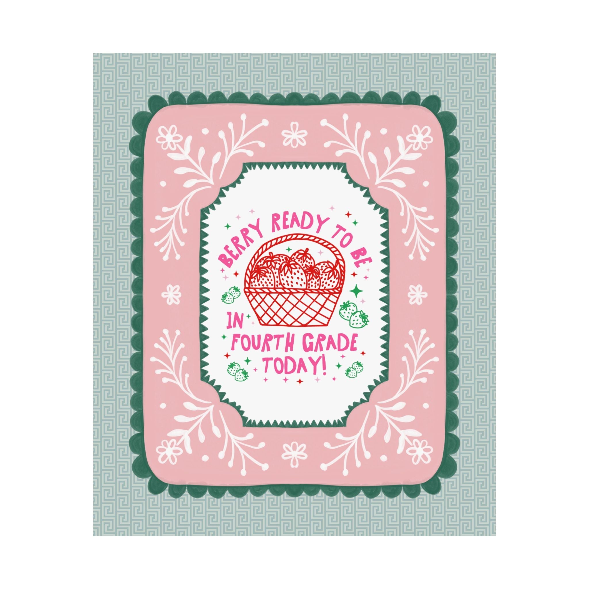Fourth Grade Teacher Strawberry Basket Poster Print, Back to School: Berry Ready, Colorful 90s Aesthetic Matching Teacher Wall Decor, New School Year - Opal and June