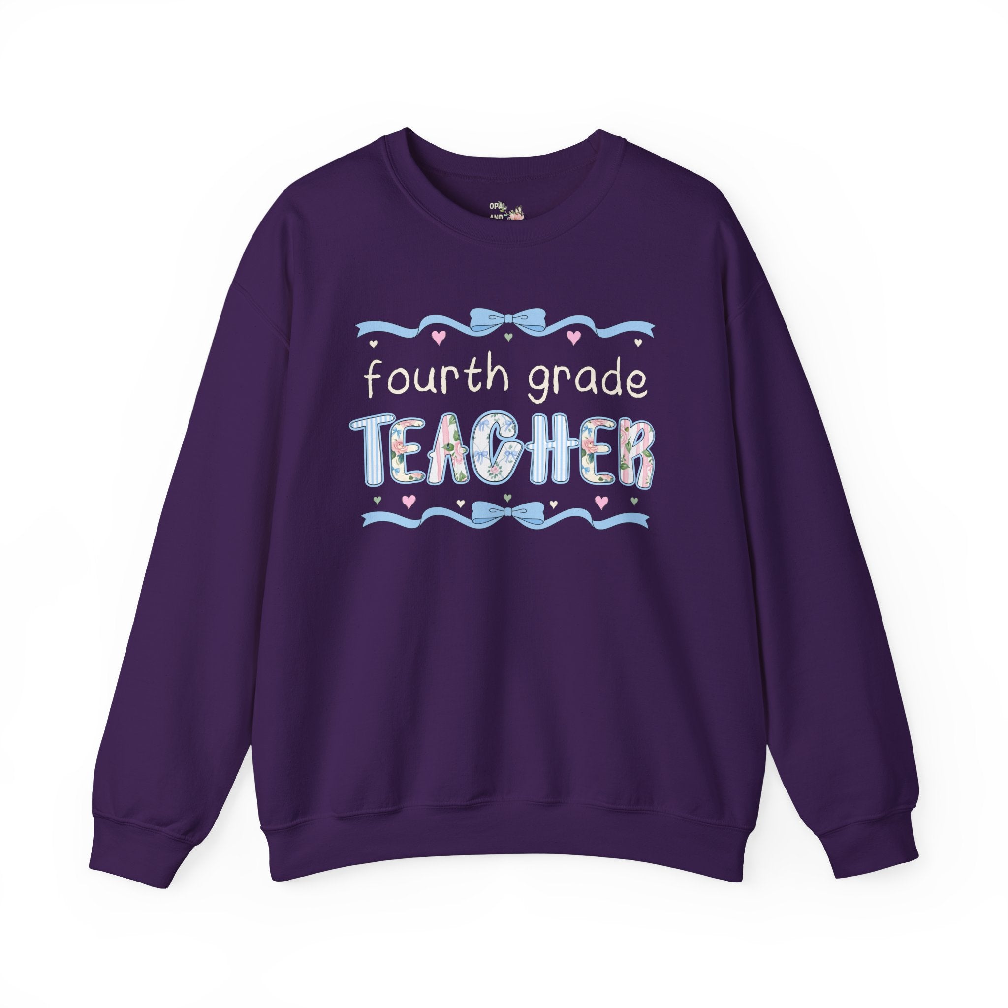 Fourth Grade Teacher Sweatshirt, Back to School, Cute First Day of School Teacher Shirt with Bow, Boho 90s Aesthetic Teacher Team Crewneck - Opal and June