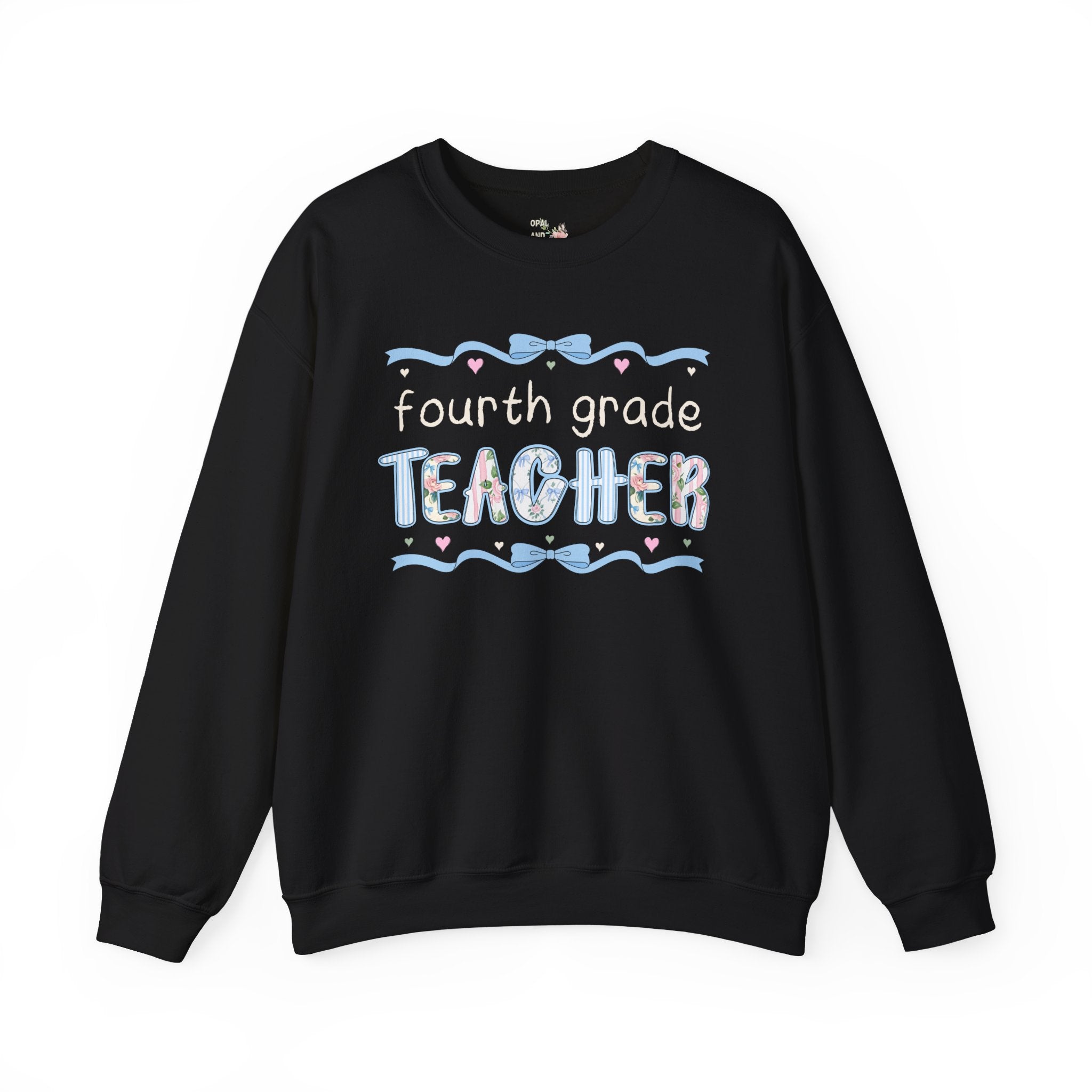 Fourth Grade Teacher Sweatshirt, Back to School, Cute First Day of School Teacher Shirt with Bow, Boho 90s Aesthetic Teacher Team Crewneck - Opal and June