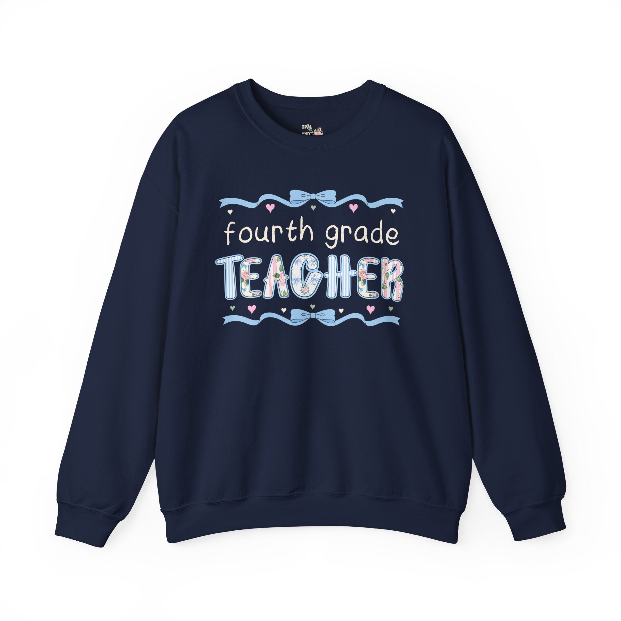 Fourth Grade Teacher Sweatshirt, Back to School, Cute First Day of School Teacher Shirt with Bow, Boho 90s Aesthetic Teacher Team Crewneck - Opal and June