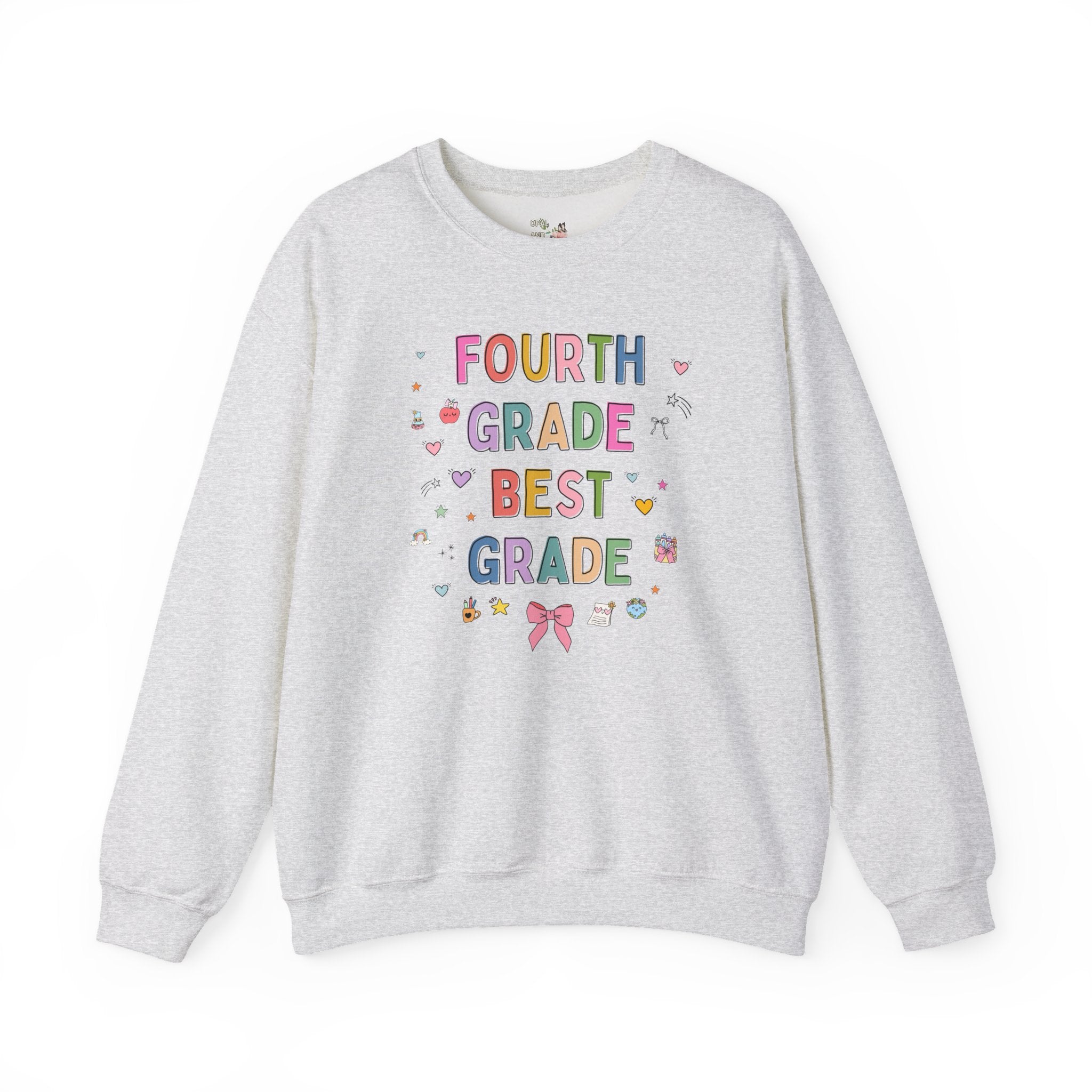 Fourth Grade Teacher Sweatshirt, Cute 90s Aesthetic Doodles, Colorful Matching Teacher Crewneck for Fourth Grade Crew, New Teacher Present - Opal and June