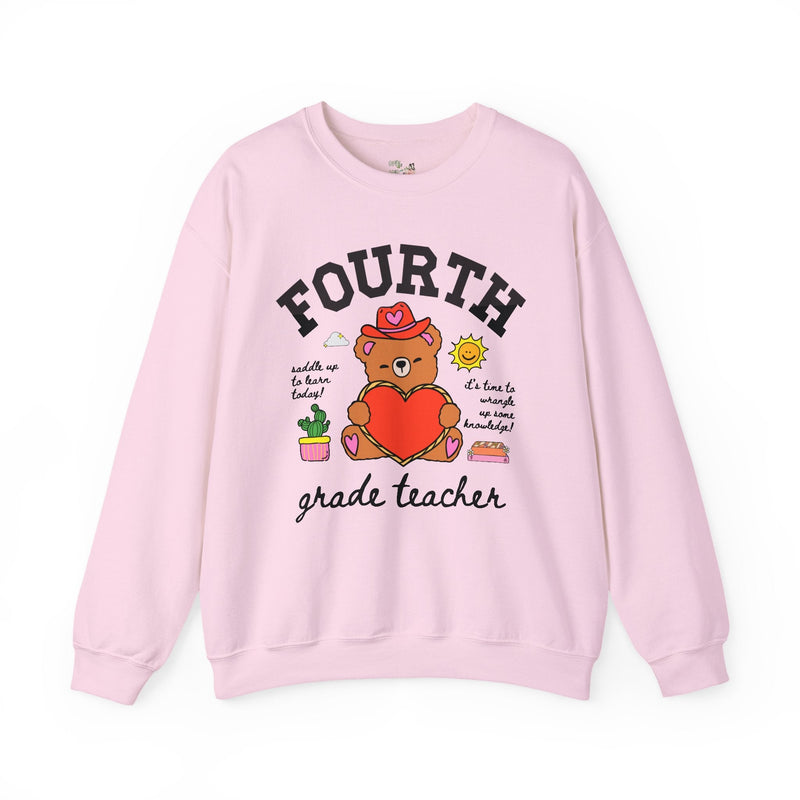 Fourth Grade Teacher Sweatshirt, Cute Cottagecore Western Bear, Funny Saying Elementary School Third Grade Matching Teacher Shirt, 90s Vibe - Opal and June