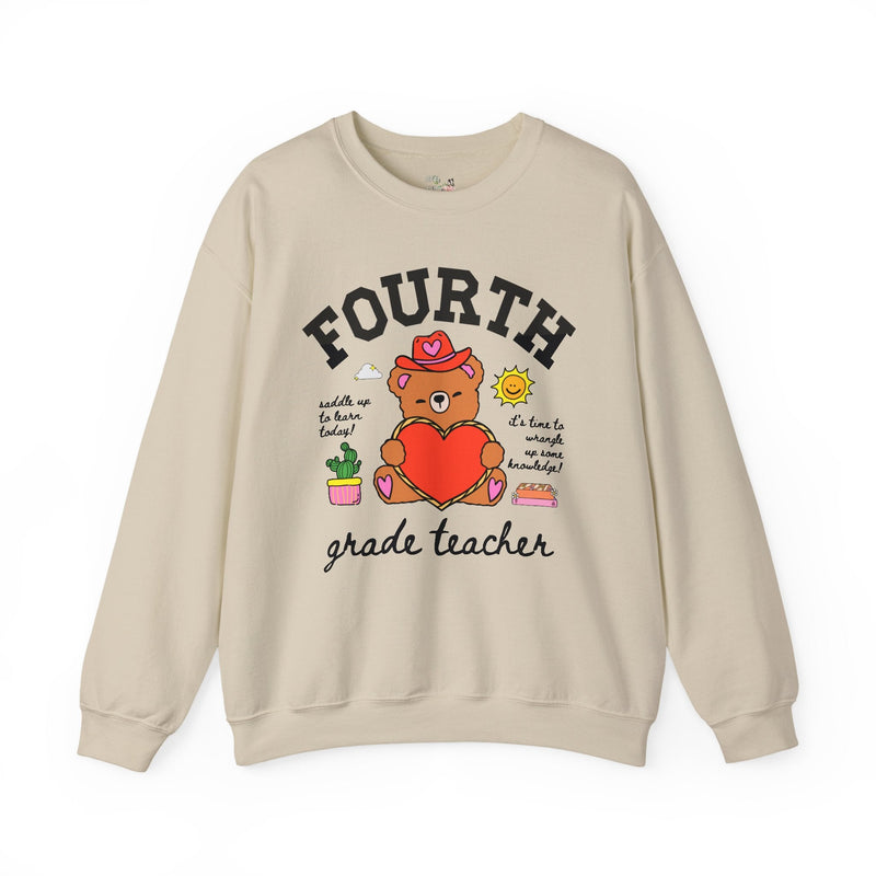 Fourth Grade Teacher Sweatshirt, Cute Cottagecore Western Bear, Funny Saying Elementary School Third Grade Matching Teacher Shirt, 90s Vibe - Opal and June