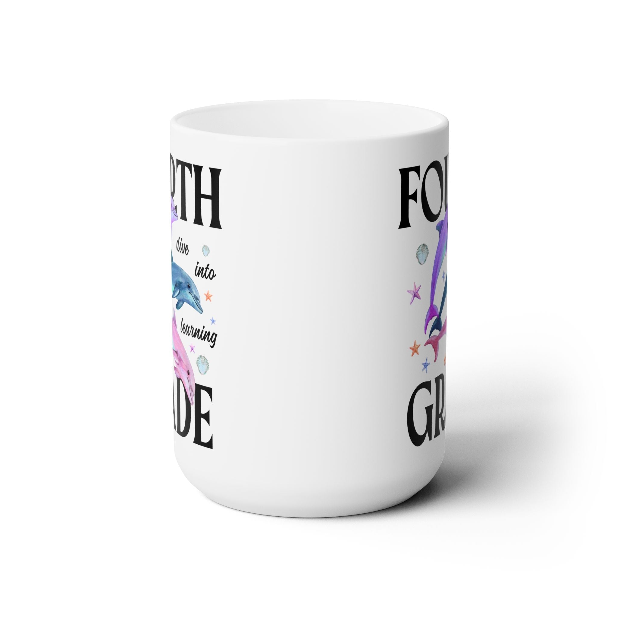 Fourth Grade Teacher Team Coffee Mug with Dolphins: Dive Into Learning - Opal and June